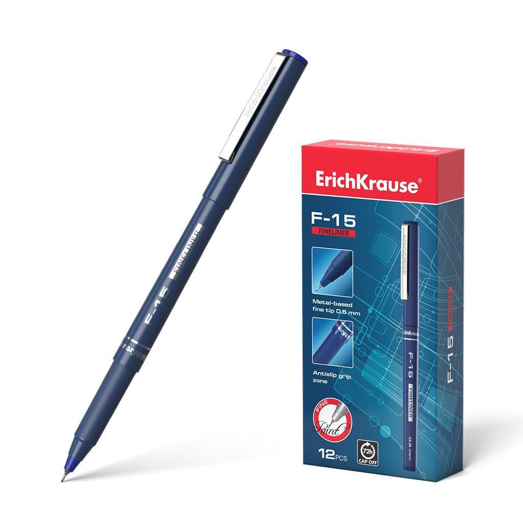 Erich Krause Filzstift, Fineliner F-15 blau 0,6mm 12 Stück