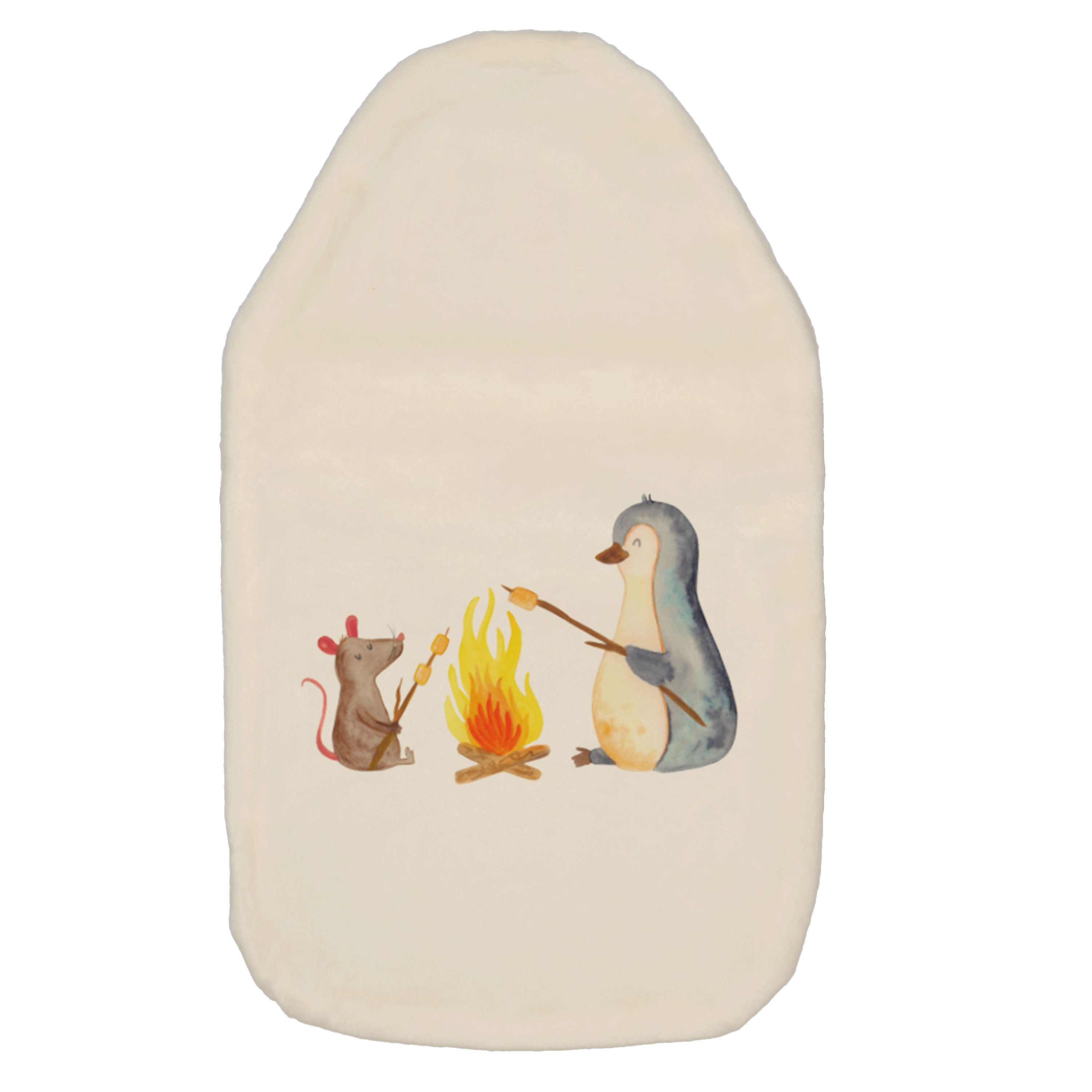 Mr. & Mrs. Panda Wärmflasche Pinguin Lagerfeuer - Weiß - Geschenk, grillen, Wärmekissen, Kinderwär, (1-tlg), Flauschiger Bezug