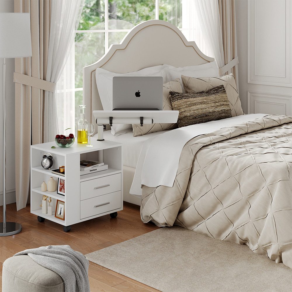 Vicco Nachtschrank Bora, Weiß, 90 x 40 cm mit 2 Schubladen