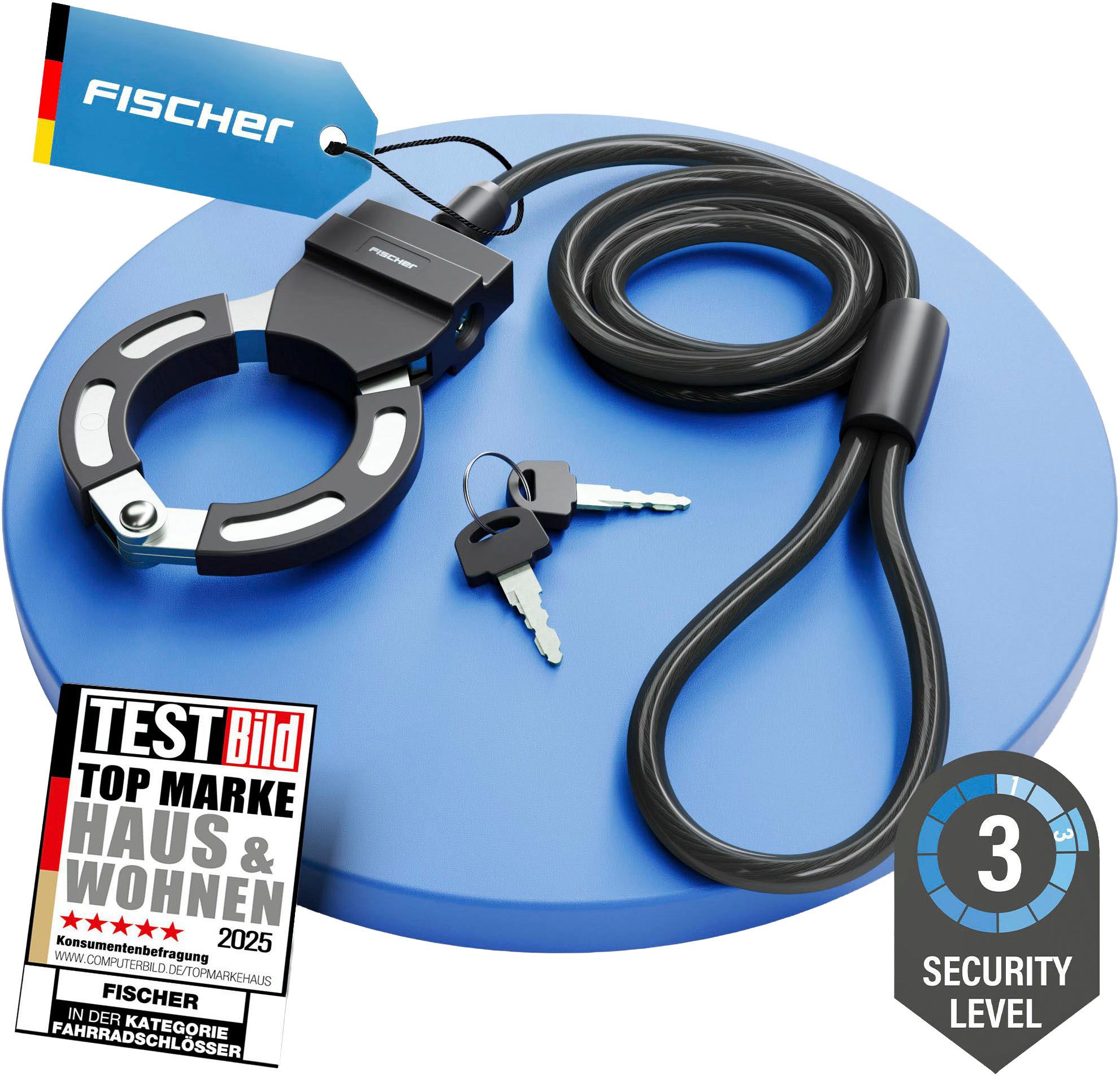 FISCHER Fahrrad Rahmenschloss Handschellenschloss RK110/8