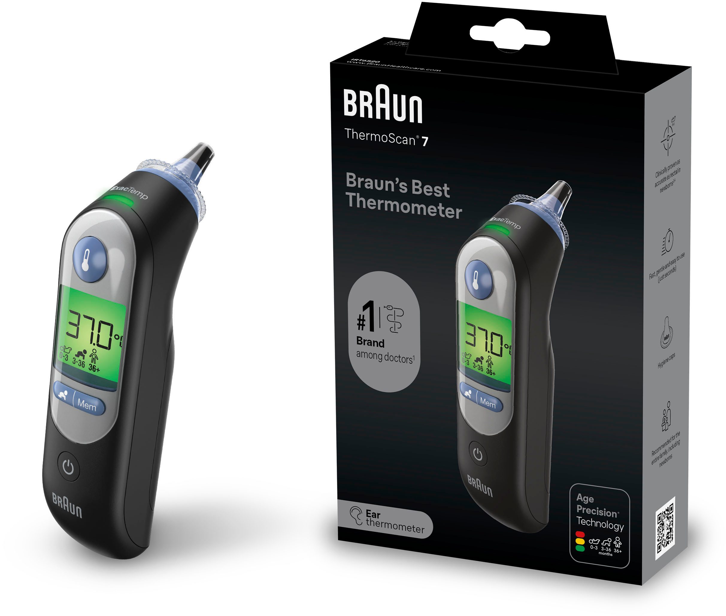 Braun Fieberthermometer ThermoScan® 7 Ohrthermometer mit Age Precision® - IRT6520B, Für alle Altersgruppen geeignet, einschließlich Neugeborener