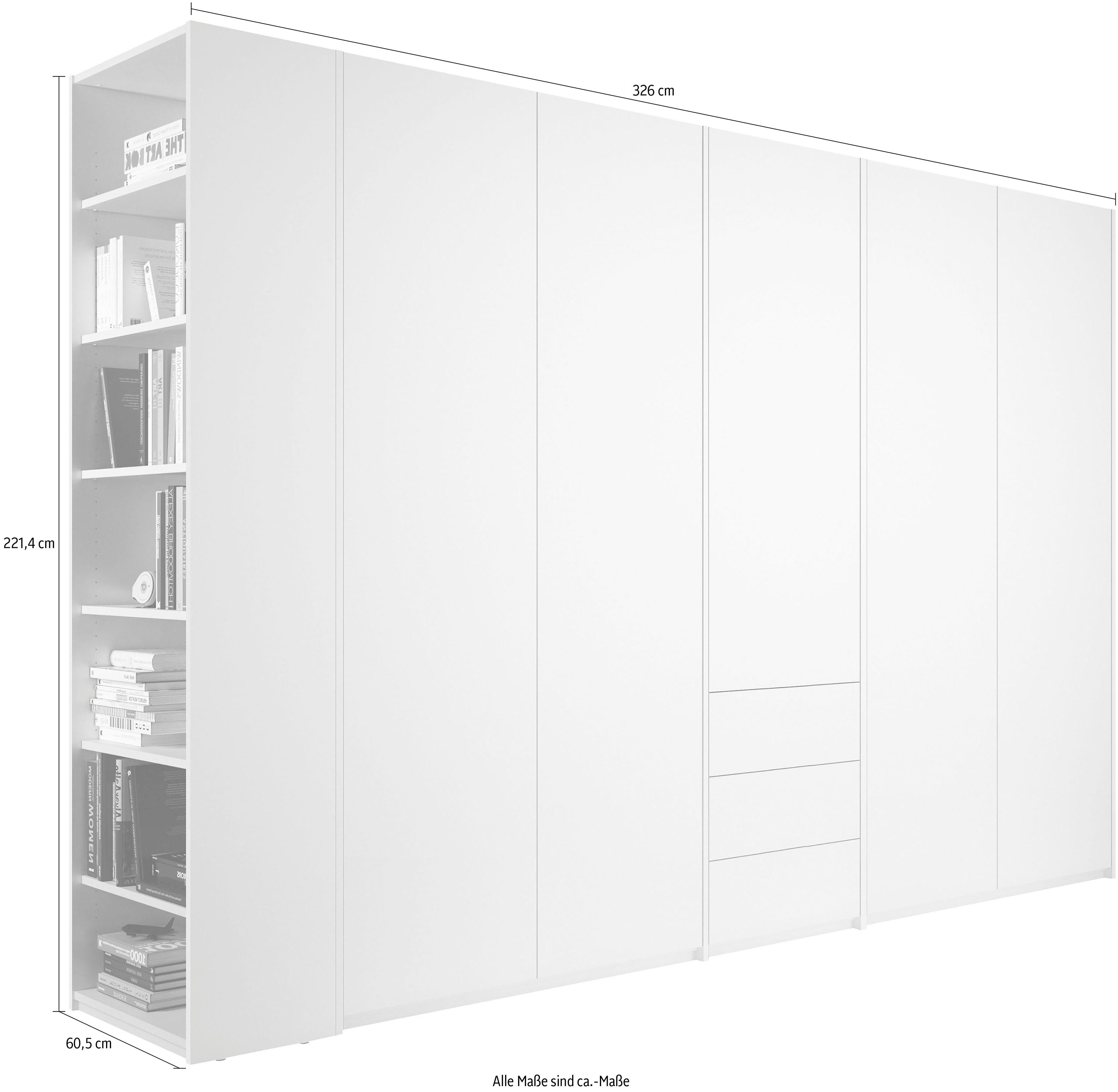 Müller | Drehtürenschrank Schubladen 9 Anbauregal Mittelelement, rechts Plus Modular drei Variante im links LIVING SMALL weiß weiß oder