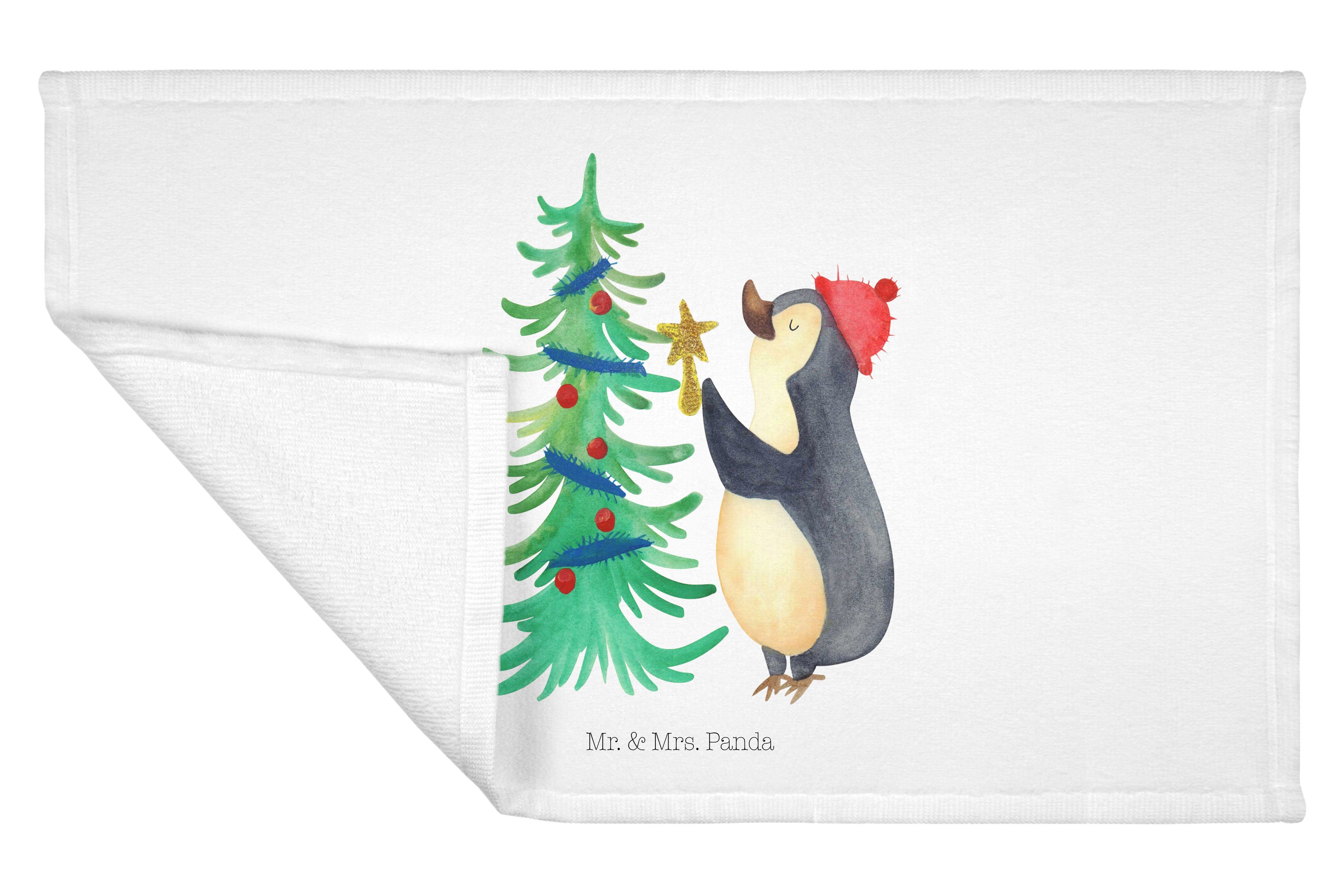 Mr. & Mrs. Panda Handtuch Weihnachten, - (1-St) Pinguin Geschenk, Weihnachtsbaum Wintermotiv, S, - Weiß