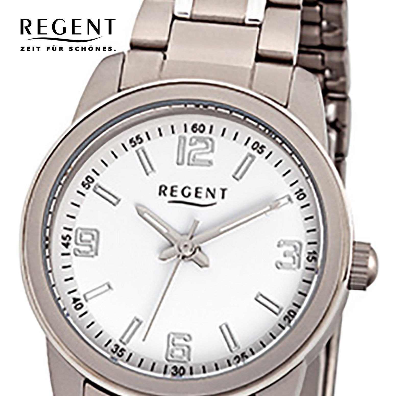 rund, grau 27mm), silber klein Regent Analog, Damen Quarzuhr Titanarmband Armbanduhr Regent (ca. Damen-Armbanduhr
