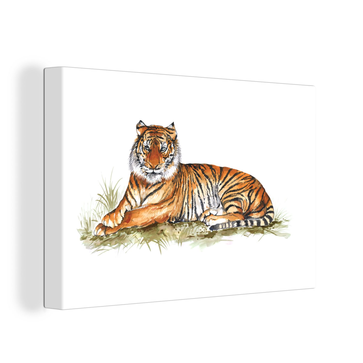 OneMillionCanvasses® Leinwandbild Tiger - Gemälde - Orange, (1 St), Wandbild Leinwandbilder, Aufhängefertig, Wanddeko, 30x20 cm