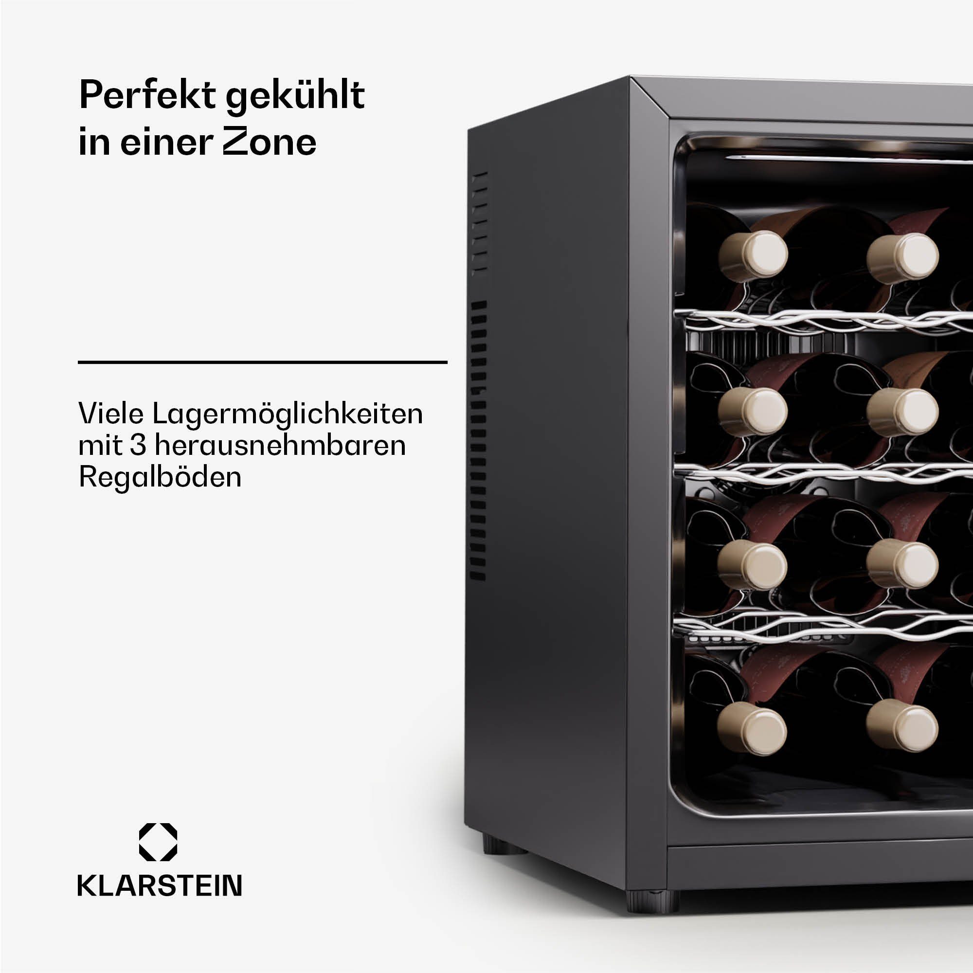 Klarstein Weinkühlschrank Silent Vino 12 Uno, für 12 Standardflaschen á 0,75l,Wein Flaschenkühlschrank Weintemperierschrank Weinschrank Kühlschrank – Bild 4 von 5