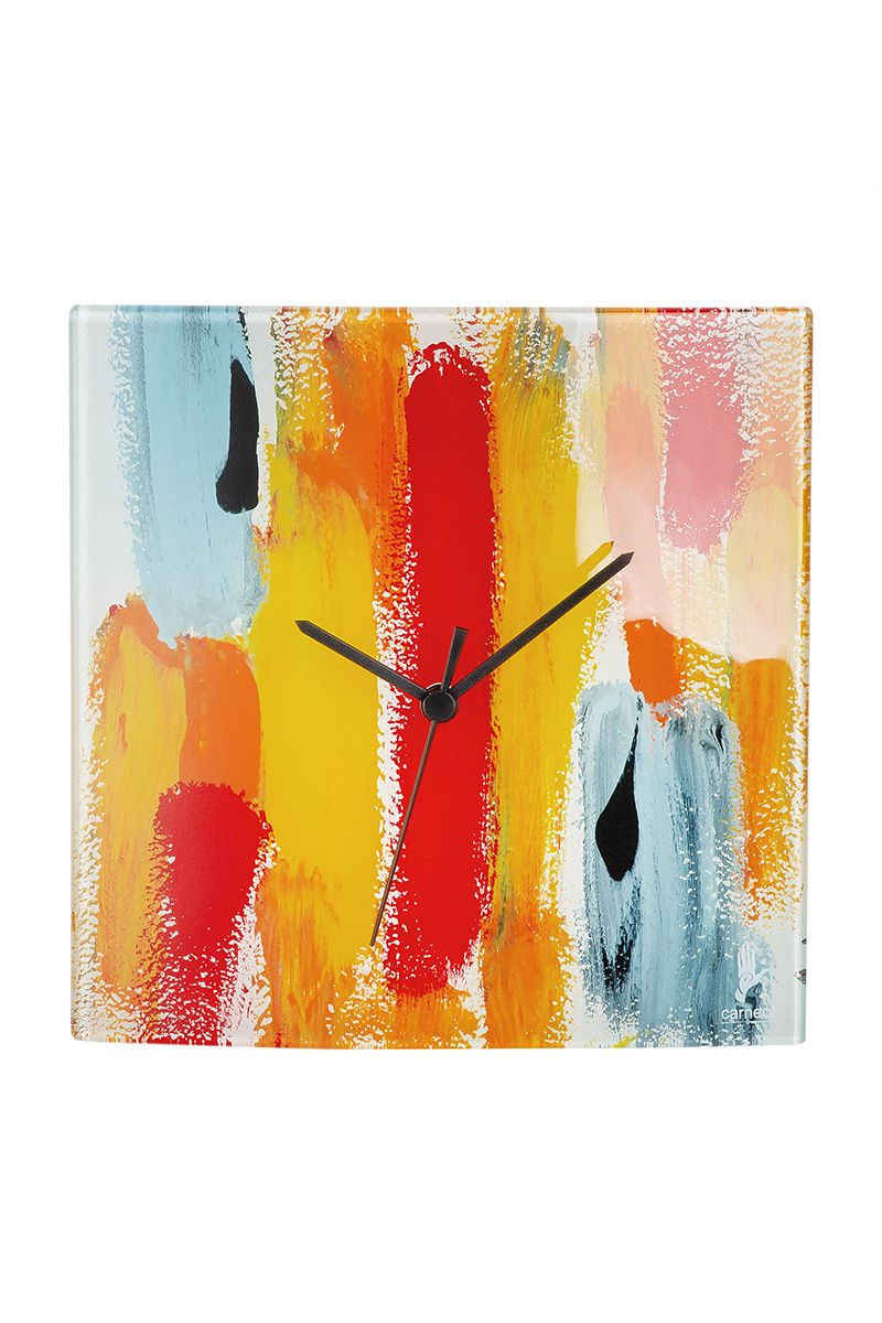 GILDE Wanduhr Glasart, quadratisch, "Ancona", Glas, mehrfarbig H25cm