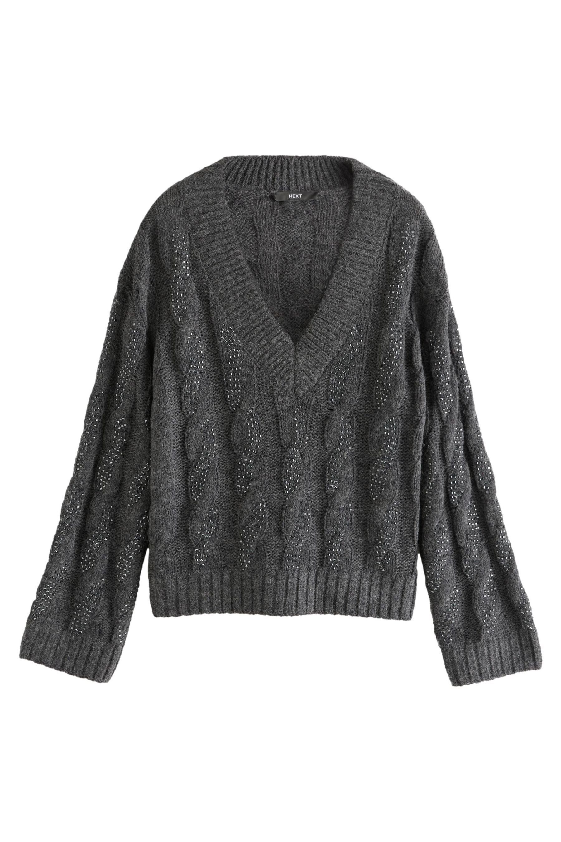 V-Ausschnitt-Pullover Funkelnder Strickpullover mit Zopfmuster