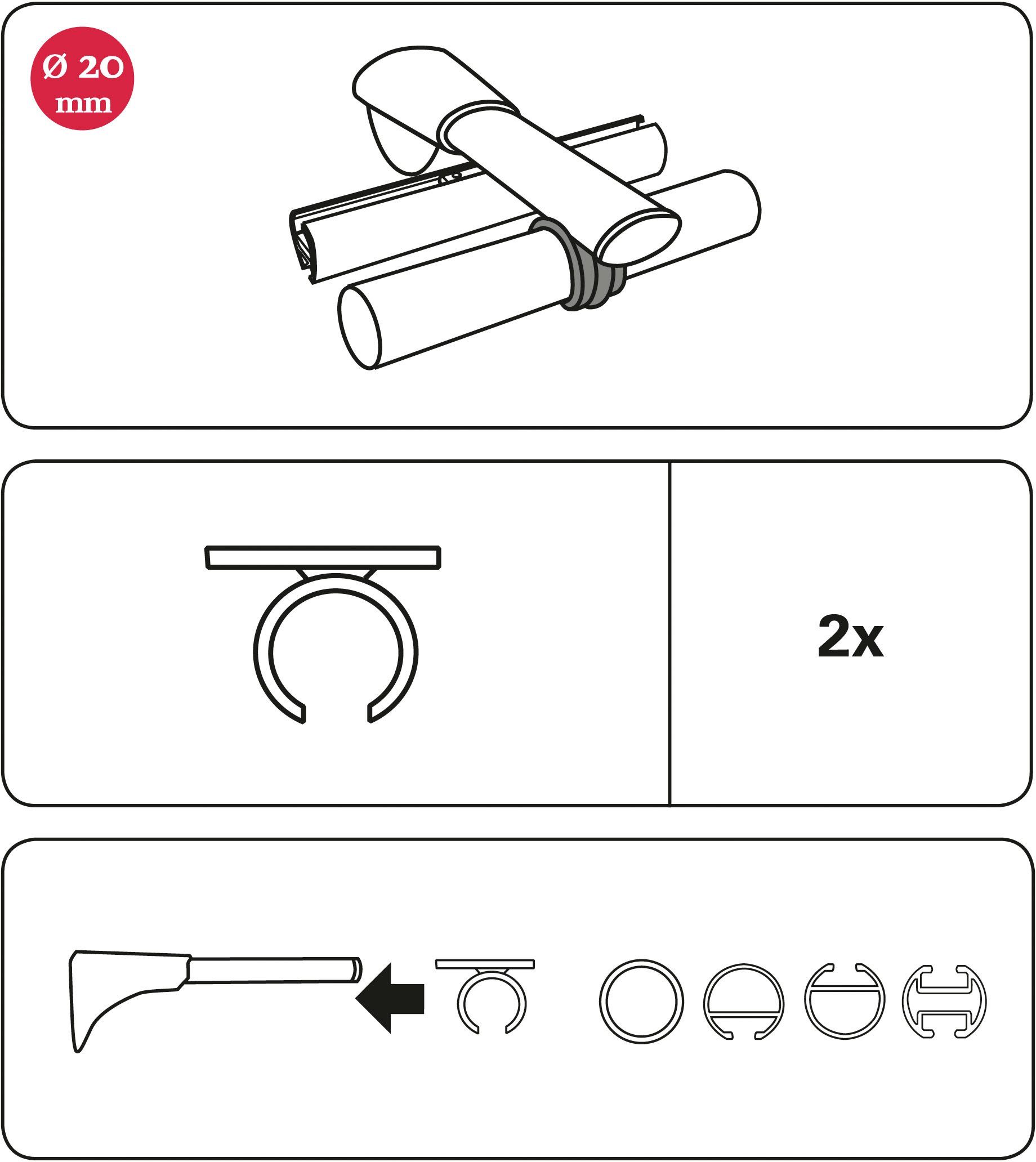 Verbinder Ring-Adapter für Universalträger, Serie Chicago GARDINIA, 20 Ø (2-St), titansilberfarben mm Einzelprogramm
