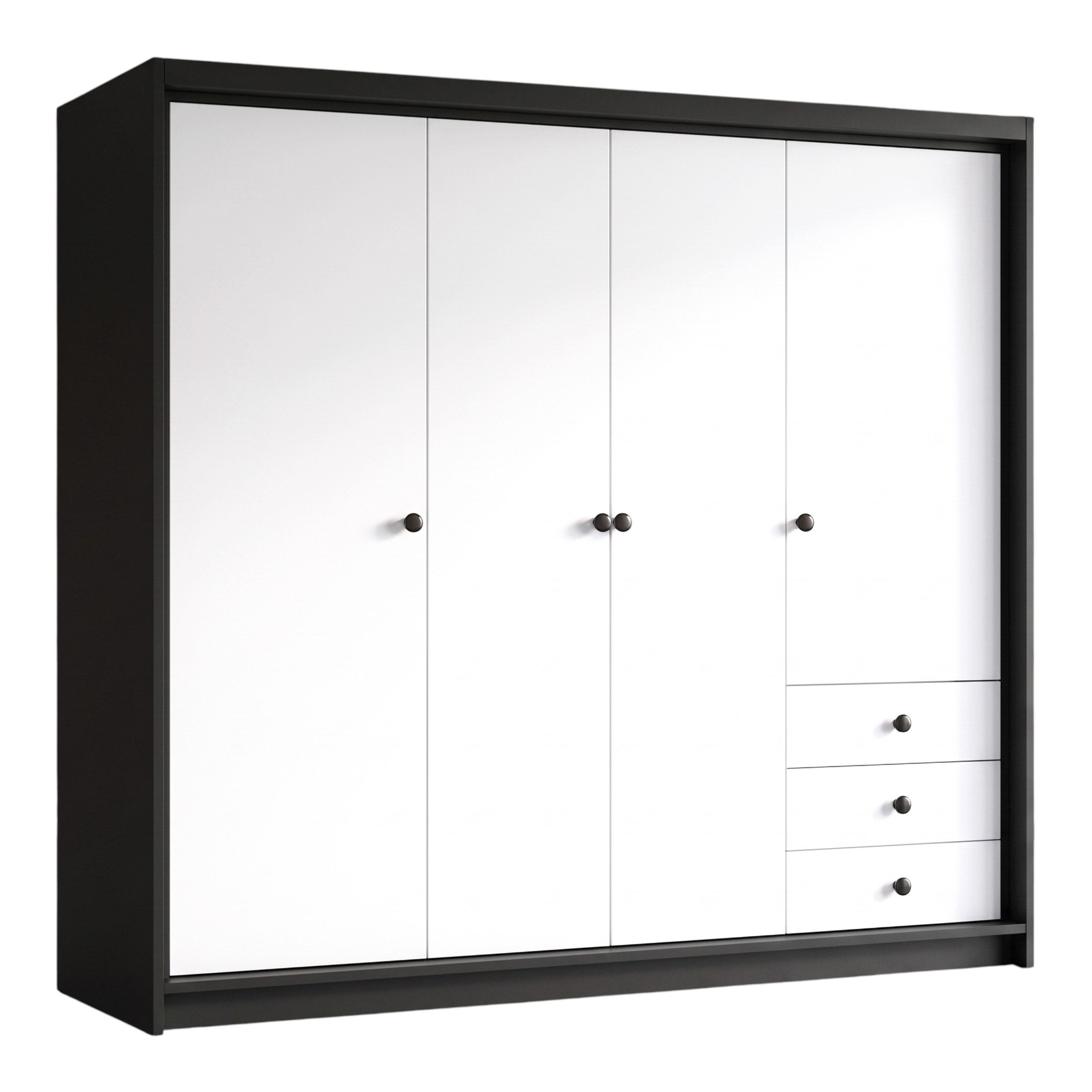 A&J MöbelLand GmbH Drehtürenschrank FALKEN– viertüriger Kleiderschrank 200 cm (Geräumiger viertüriger Kleiderschrank mit Schubladen. Geräumiger Schrank mit einer Breite von 200 cm und Schubladen, ideal zur Aufbewahrung von Kleidung und Accessoires. Viel S