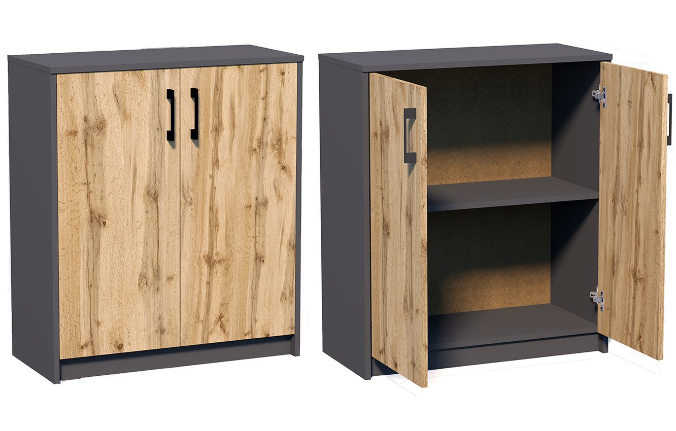 Home Collective Kommode 74cm breit in matter Ausführung, großzügiger Stauraum (Kommode mit 2 Türen und 1 Regal, hergestellt aus laminiertem Holzwerkstoff), Schrankaufbewahrung mit hochwertigen Polymergriffen - Graphit-Eiche