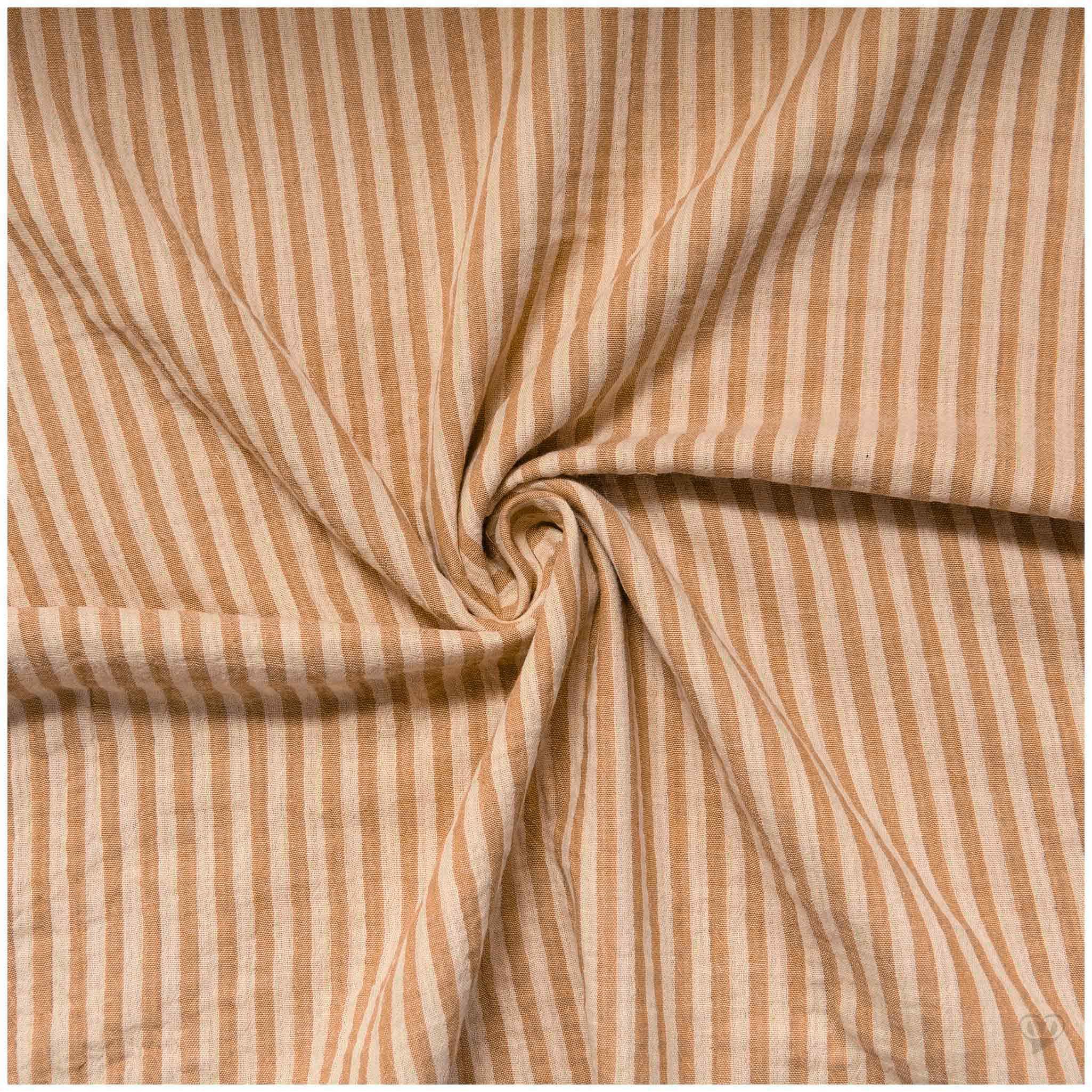 maDDma Stoff Musselin Stoff Streifen Double Gauze Baumwolle 1/2 Meterware 125 cm, beige-weiß