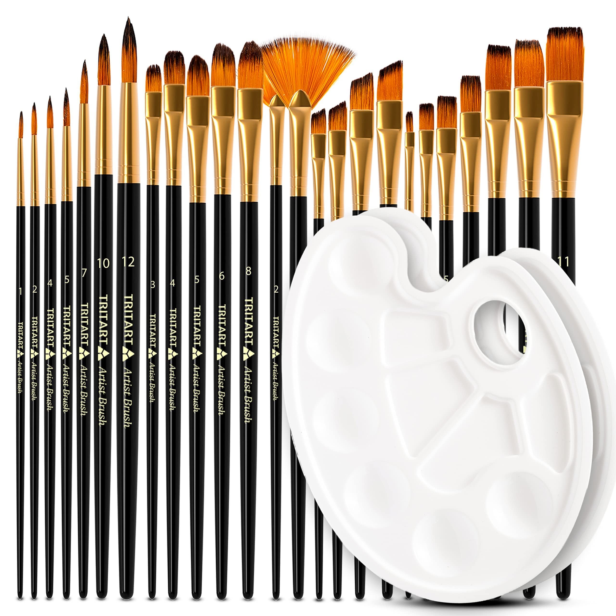 Tritart Malpinsel Tritart Pinselset 25-teilig mit 2 Mischpaletten für Acryl & Aquarell, (25 St)