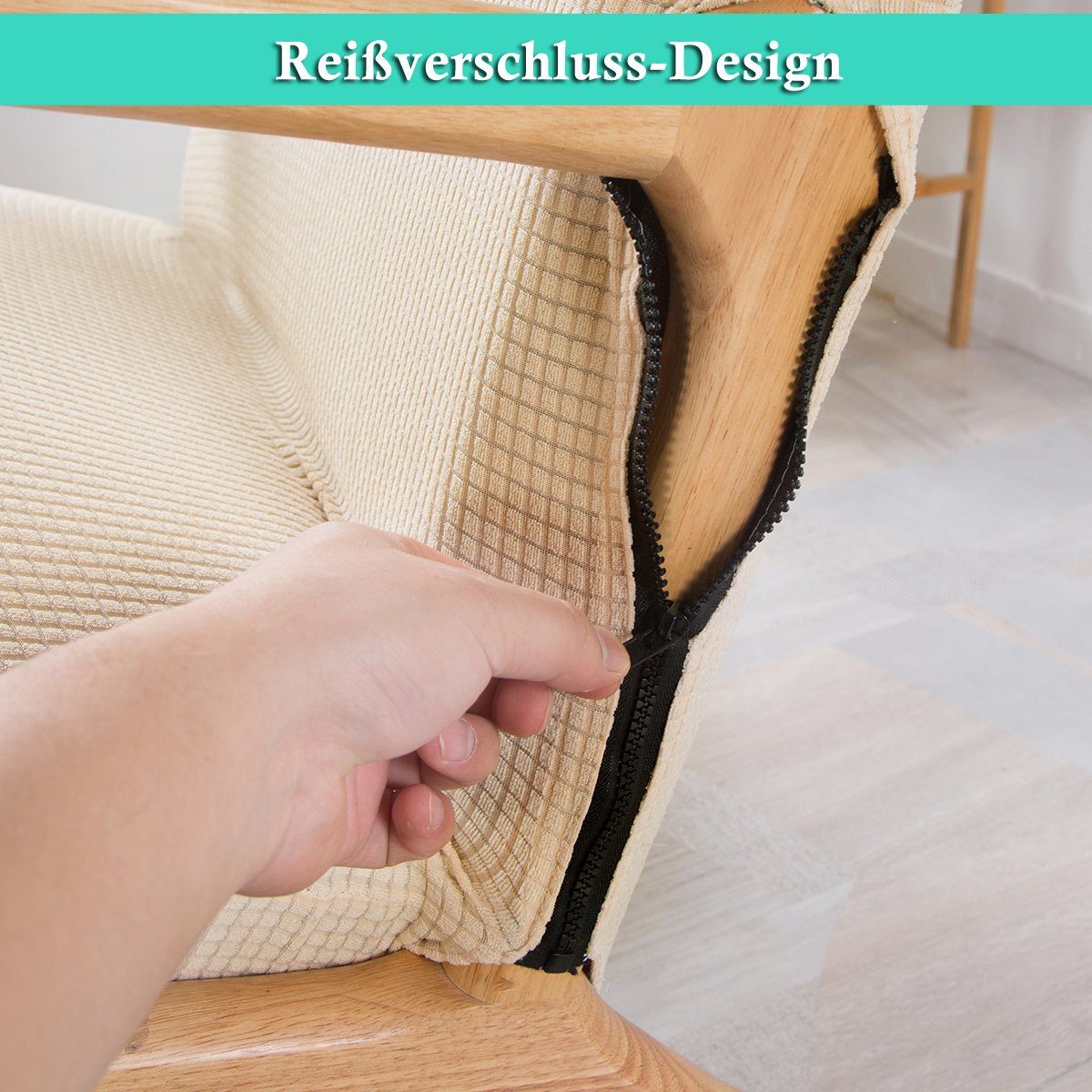 Qelus, Sesselbezug Wohnkultur Reißverschluss Stuhlhusse Stuhlbezug, Beige Stretch