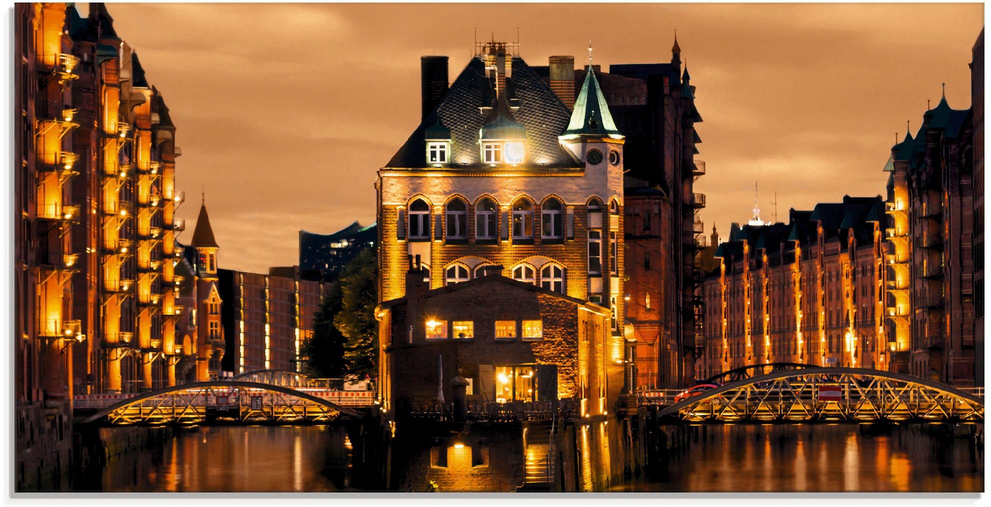 Artland Glasbild Speicherstadt in Hamburg, Deutschland (1 St), in verschiedenen Größen