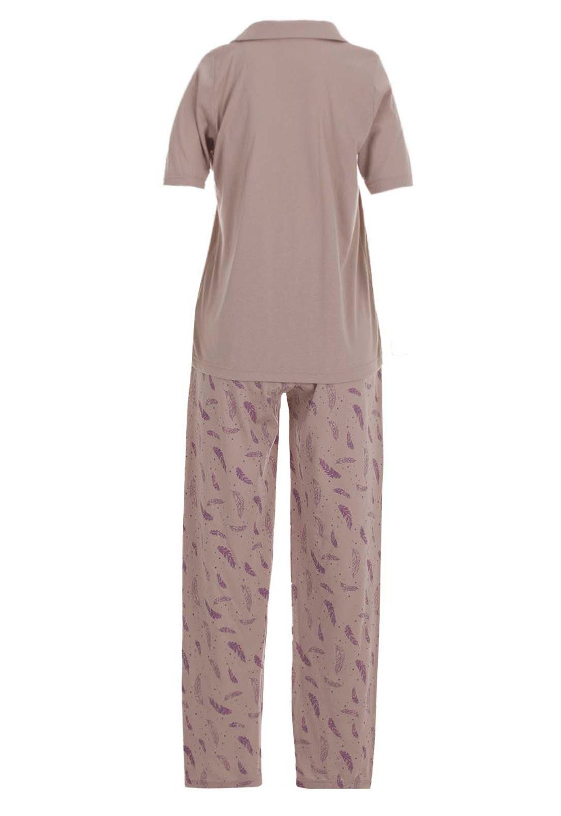 zeitlos Schlafanzug Pyjama Set Kurzarm sand - Feder