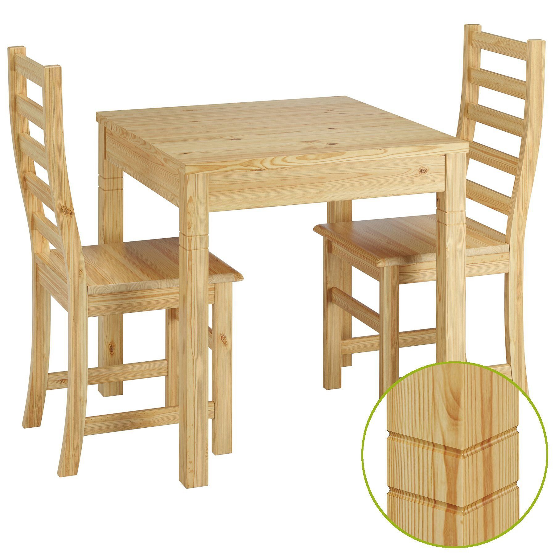 Essecke Essgruppe 2 und Massivholz Stühle ERST-HOLZ mit Kiefer Tisch natur