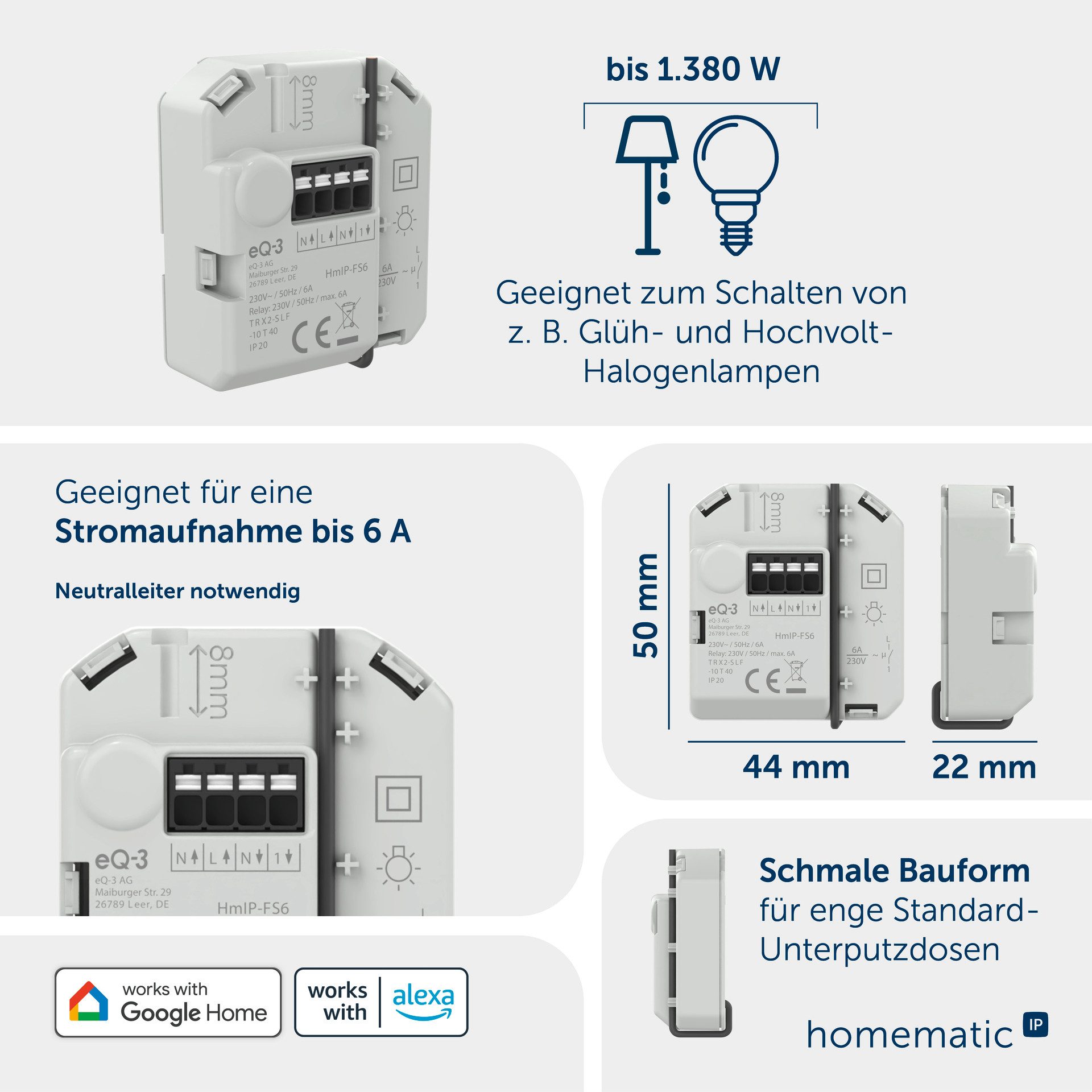 Homematic IP Schaltaktor (6 A) – Unterputz Unterputzschalter