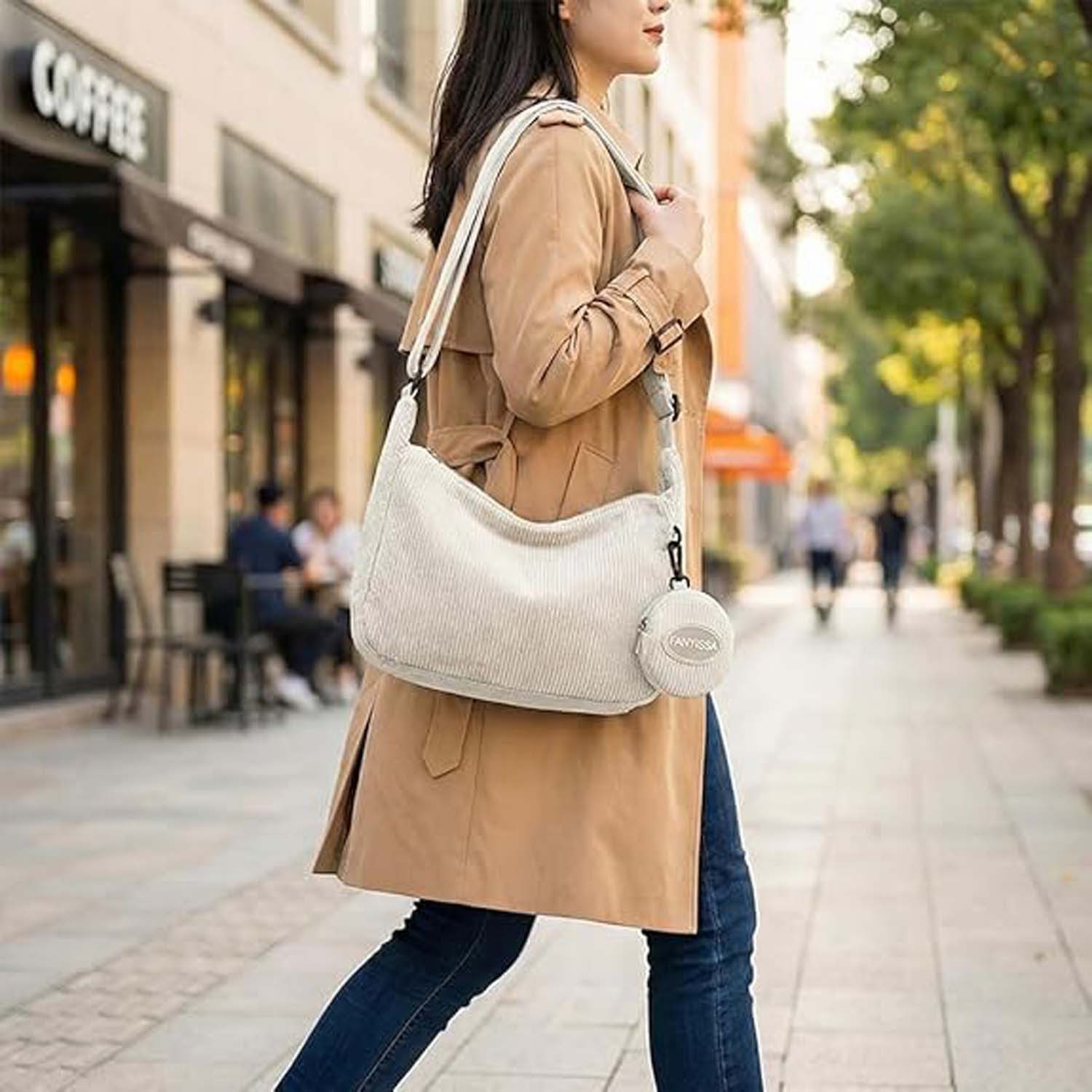Zaewry Umhängetasche Damen Cord Tasche Damen Crossbody Bag Crossbag mit verstellbarem