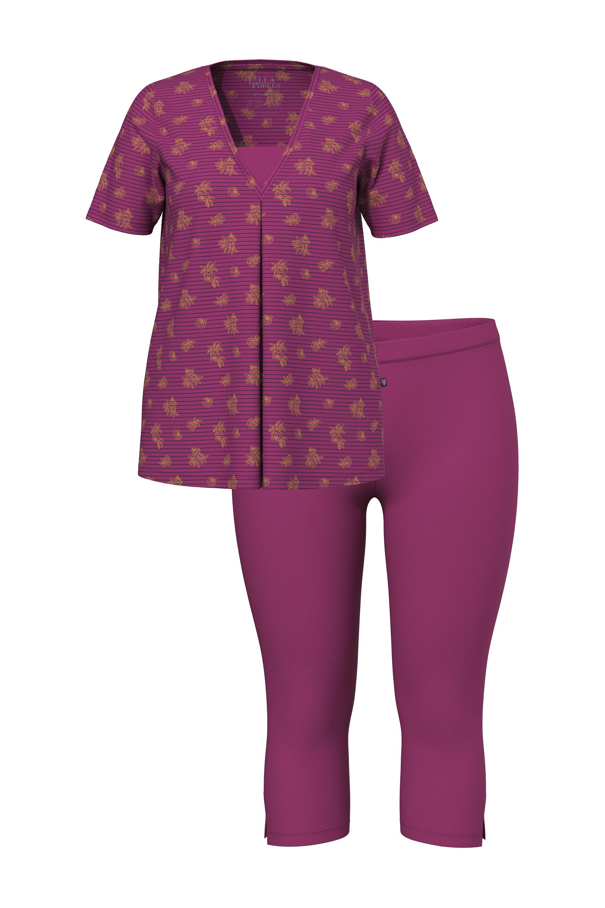 Ulla Popken Pyjama Pyjama V-Ausschnitt Halbarm günstig online kaufen
