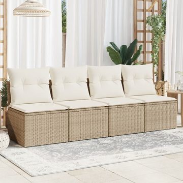 vidaXL Loungesofa Gartensofa mit Kissen 4-Sitzer Beige Poly Rattan