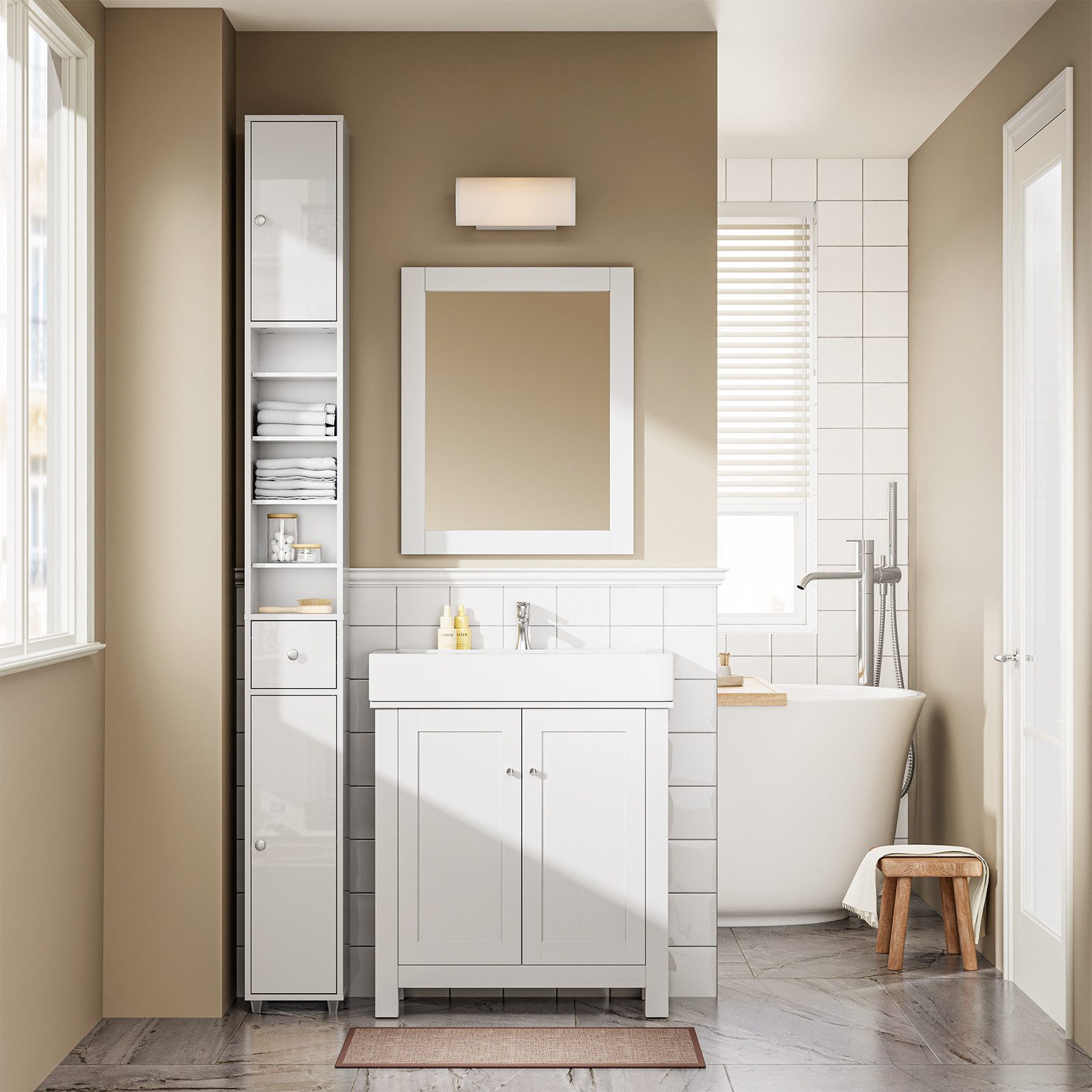 SoBuy Hochschrank BZR167, Badezimmerschrank schmal Badmöbel Hochglanz Nisch günstig online kaufen