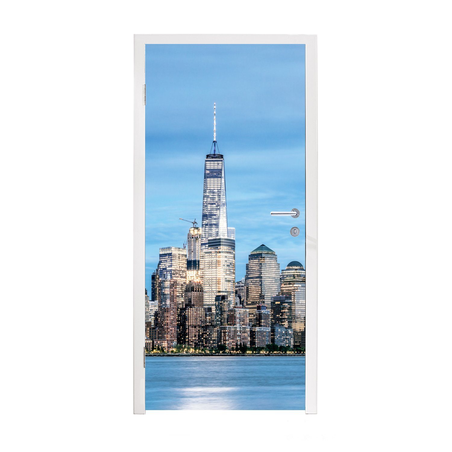 (1 für Skyline Tür, mit Die City bedruckt, York dem New Türaufkleber, MuchoWow von Matt, Center, World Fototapete One 75x205 Trade Türtapete cm St),