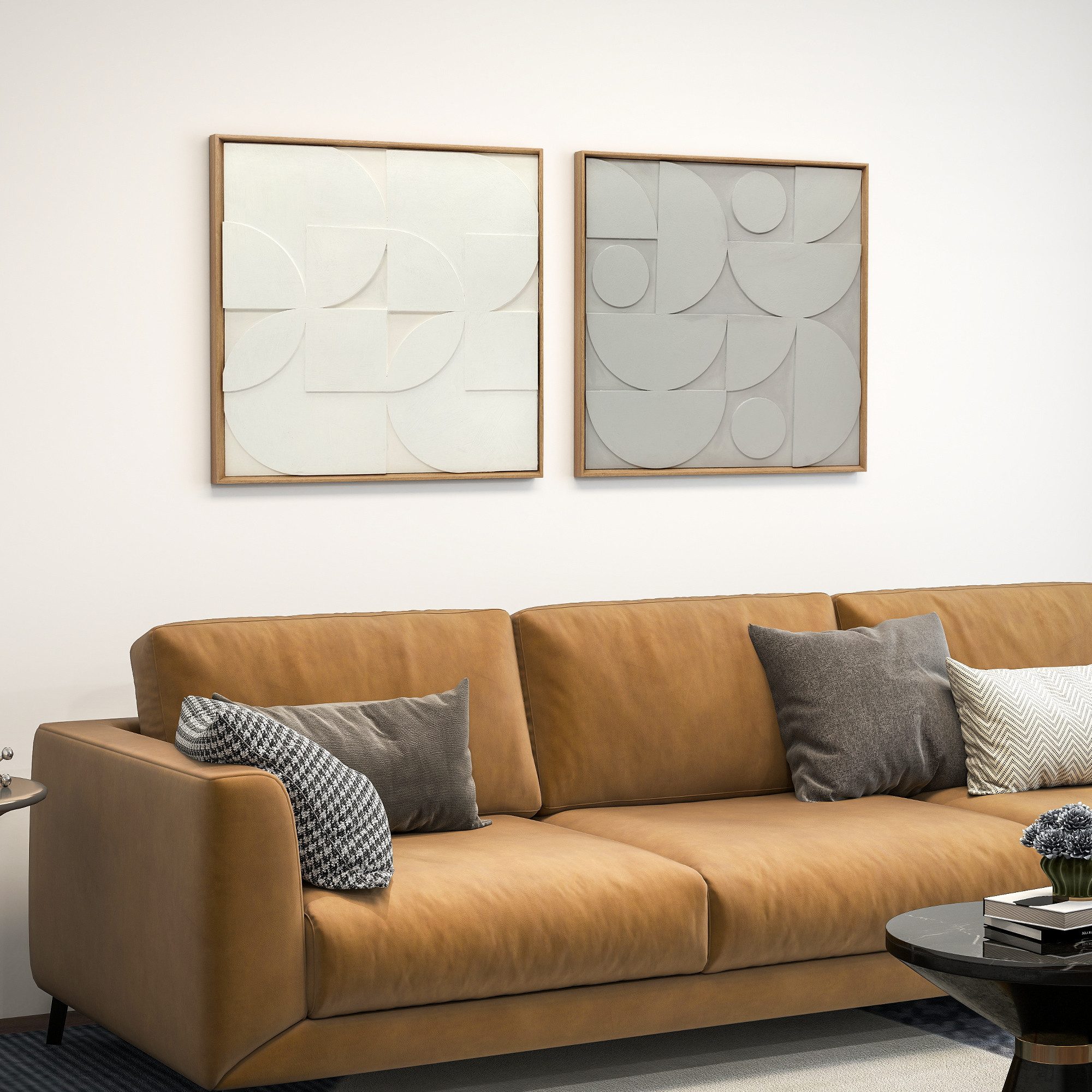 HOMCOM Wandbild mit geometrischen Mustern, Abstrakt (Wanddeko, 2 St), für Wohnzimmer, Schlafzimmer, Weiß