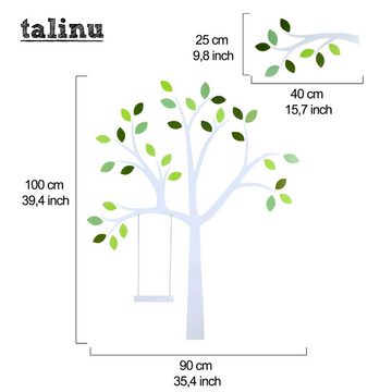 Talinu Aufkleber Wandtattoo: Baum mit Blättern und Tiermotiven, (1tlg), Wandsticker: Baum mit Blättern und Tieren