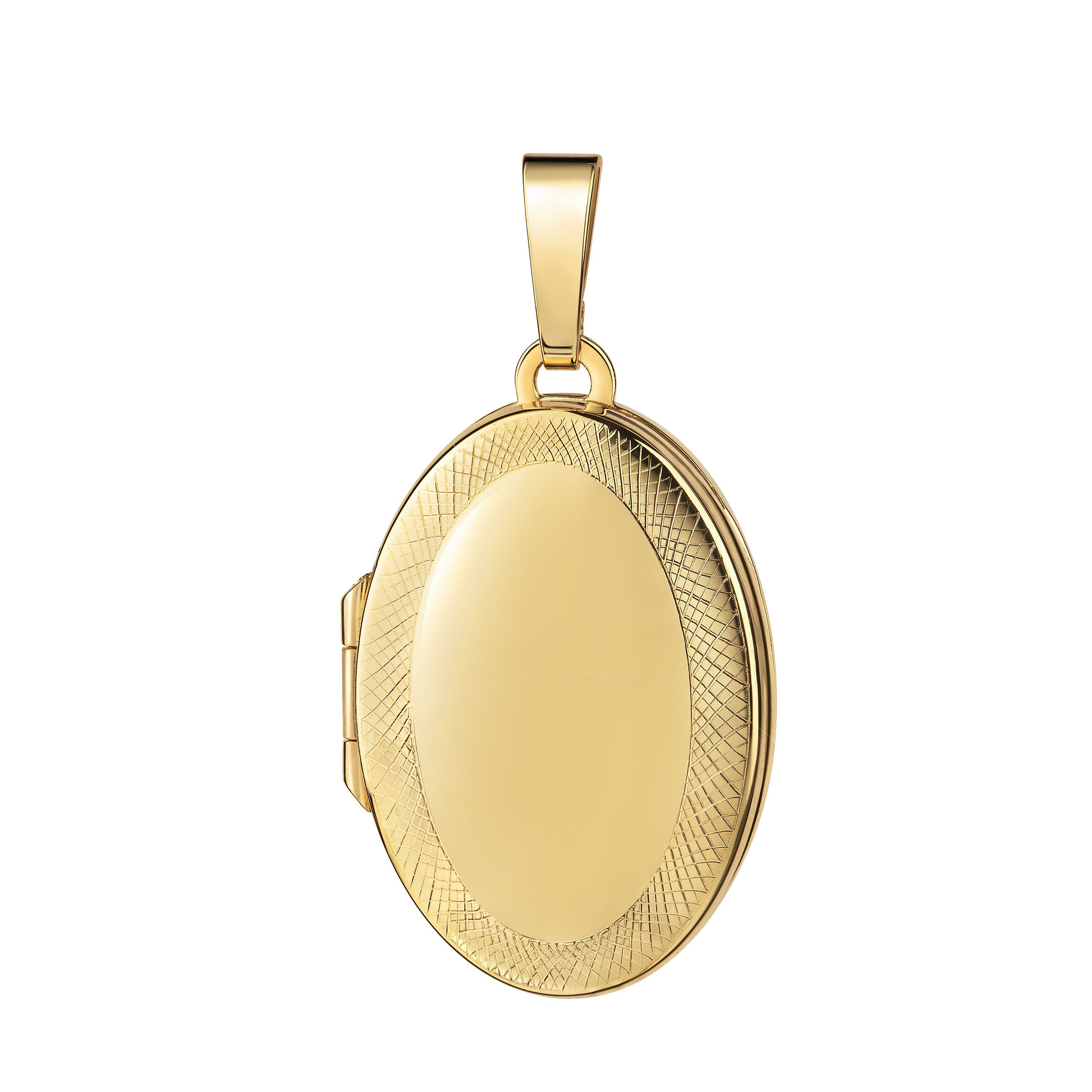 JEVELION Kettenanhänger Medaillon 750 Gold oval Ornament-Rand Verzierung Amulett für 2 Bilder (750er Goldanhänger, für Damen und Mädchen), Mit Kette vergoldet - Länge wählbar 36 - 70 cm
