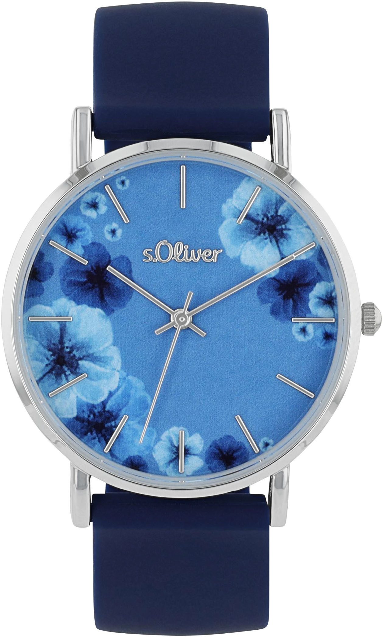 s.Oliver Quarzuhr 2038369, Armbanduhr, Damenuhr, analog, Blumen, Silikonarm günstig online kaufen