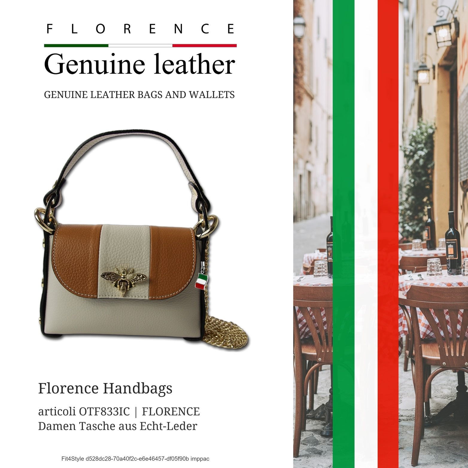 FLORENCE Umhängetasche Florence Biene Damen Handtasche (Umhängetasche, Umhängetasche), Damen Tasche Echtes Leder beige, braun, Made-In Italy