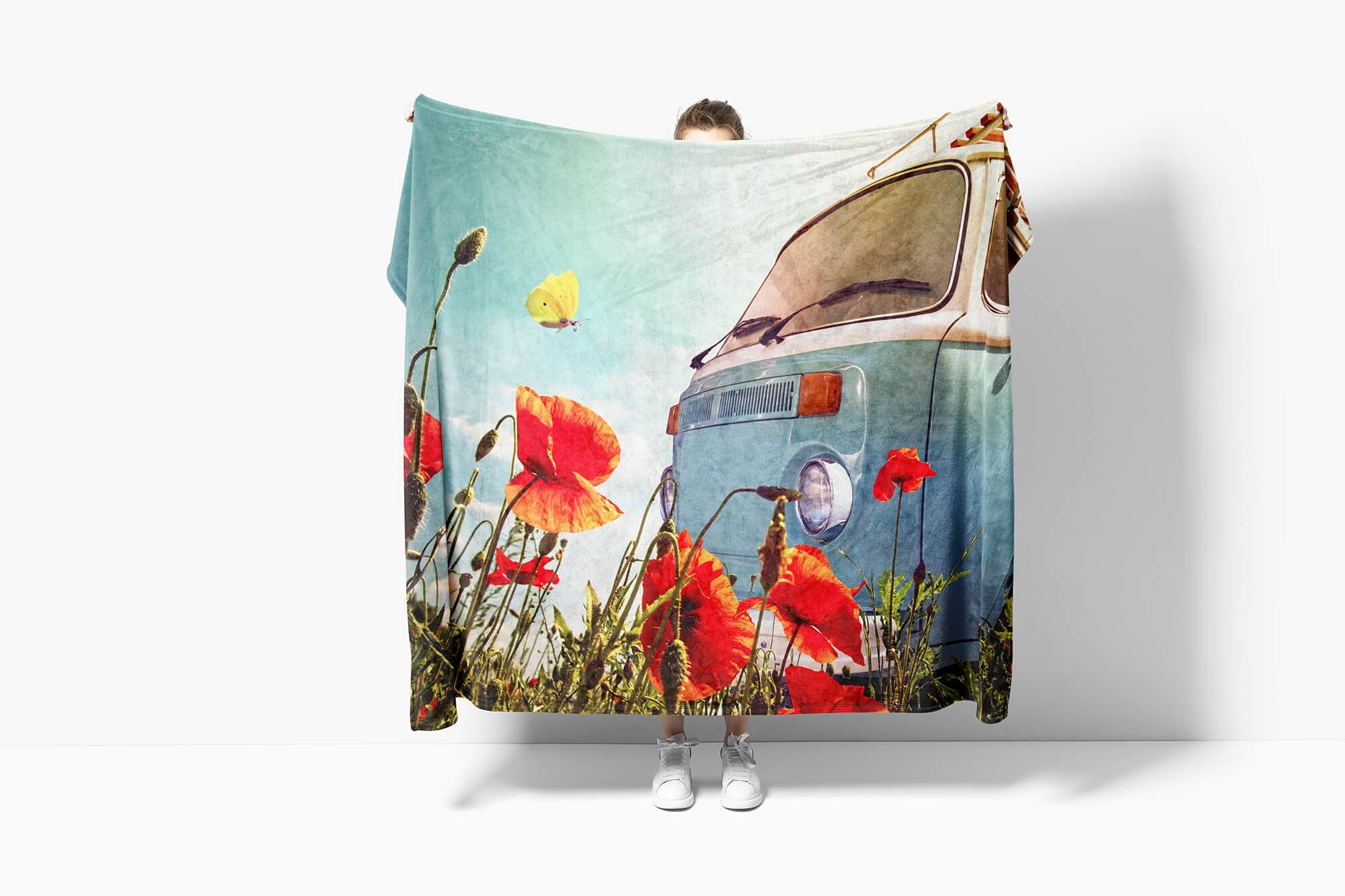 Handtuch Schmetterli, Sinus Saunatuch (1-St), Art Bus mit Strandhandtuch Kuscheldecke Handtücher Handtuch Baumwolle-Polyester-Mix VW Fotomotiv