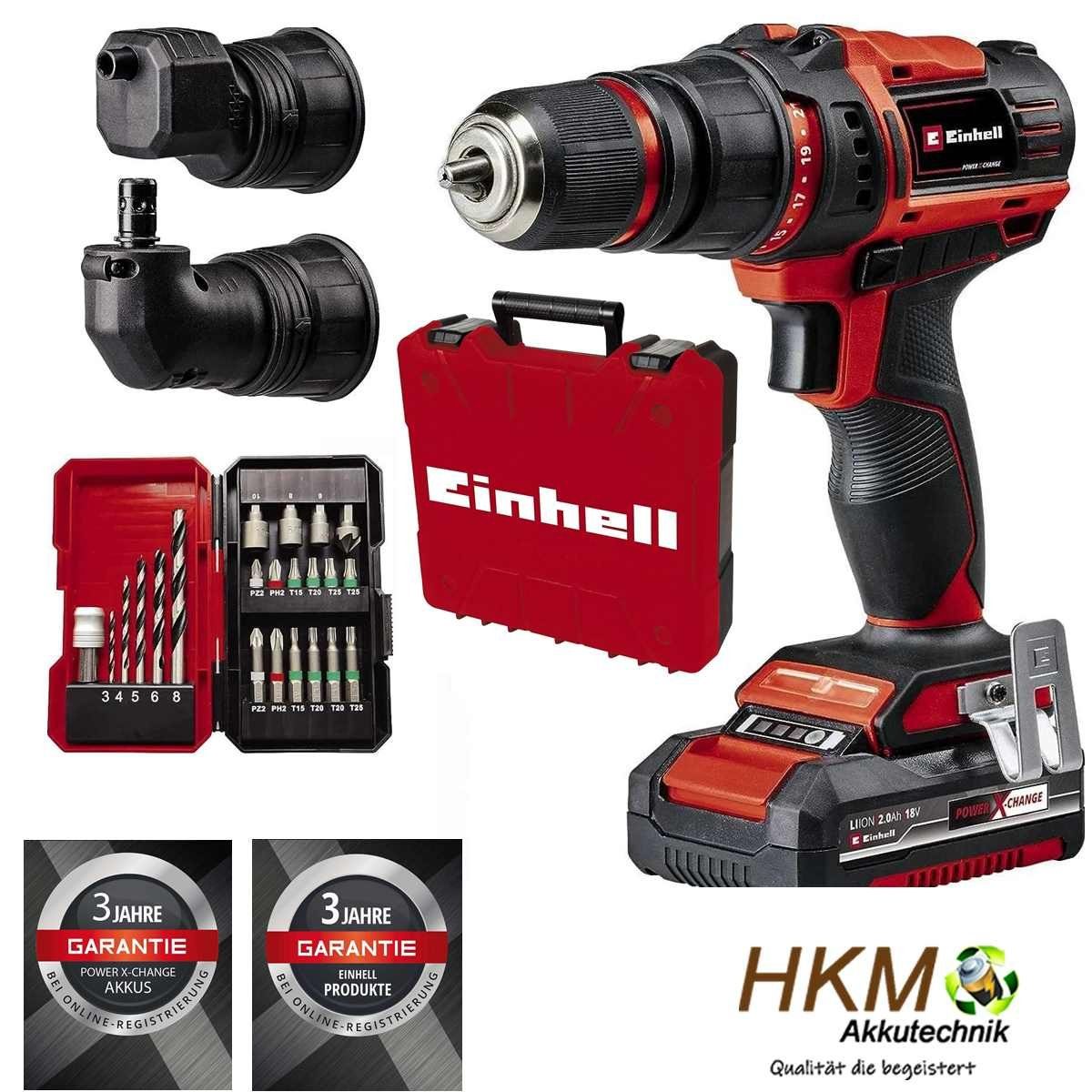 Einhell Akku-Bohrschrauber Einhell TE-CD 18/45 3X-Li+22 / 18V 2,0 Ah-Akku, Ladegerät, 18 V, (45 Nm,22-tlg.Bitset + E-Box)