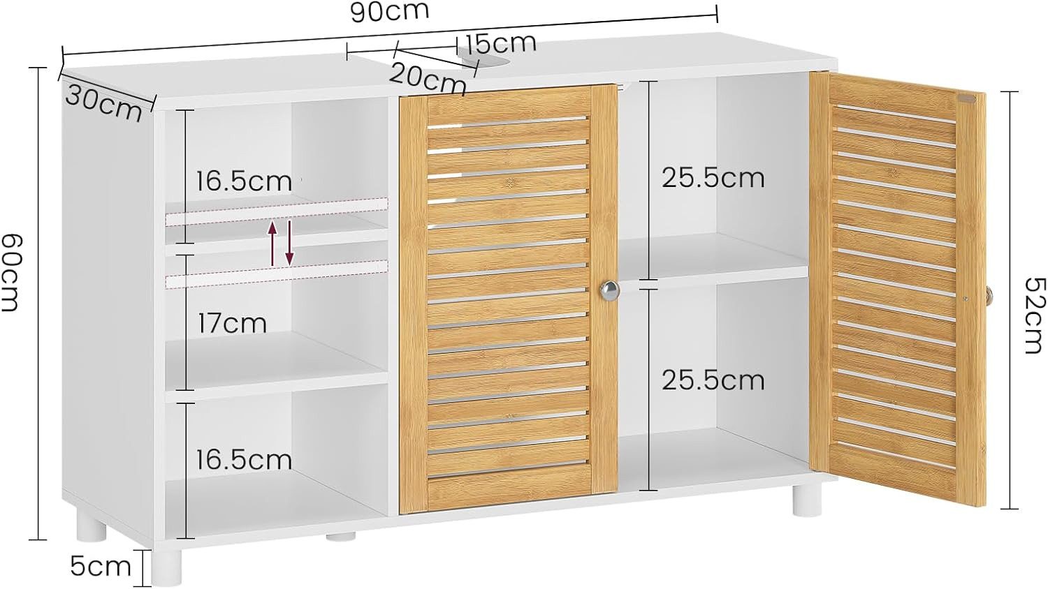 MSMASK Waschbeckenunterschrank Badschrank Unterschrank mit 2 Bambustüren, 3 günstig online kaufen