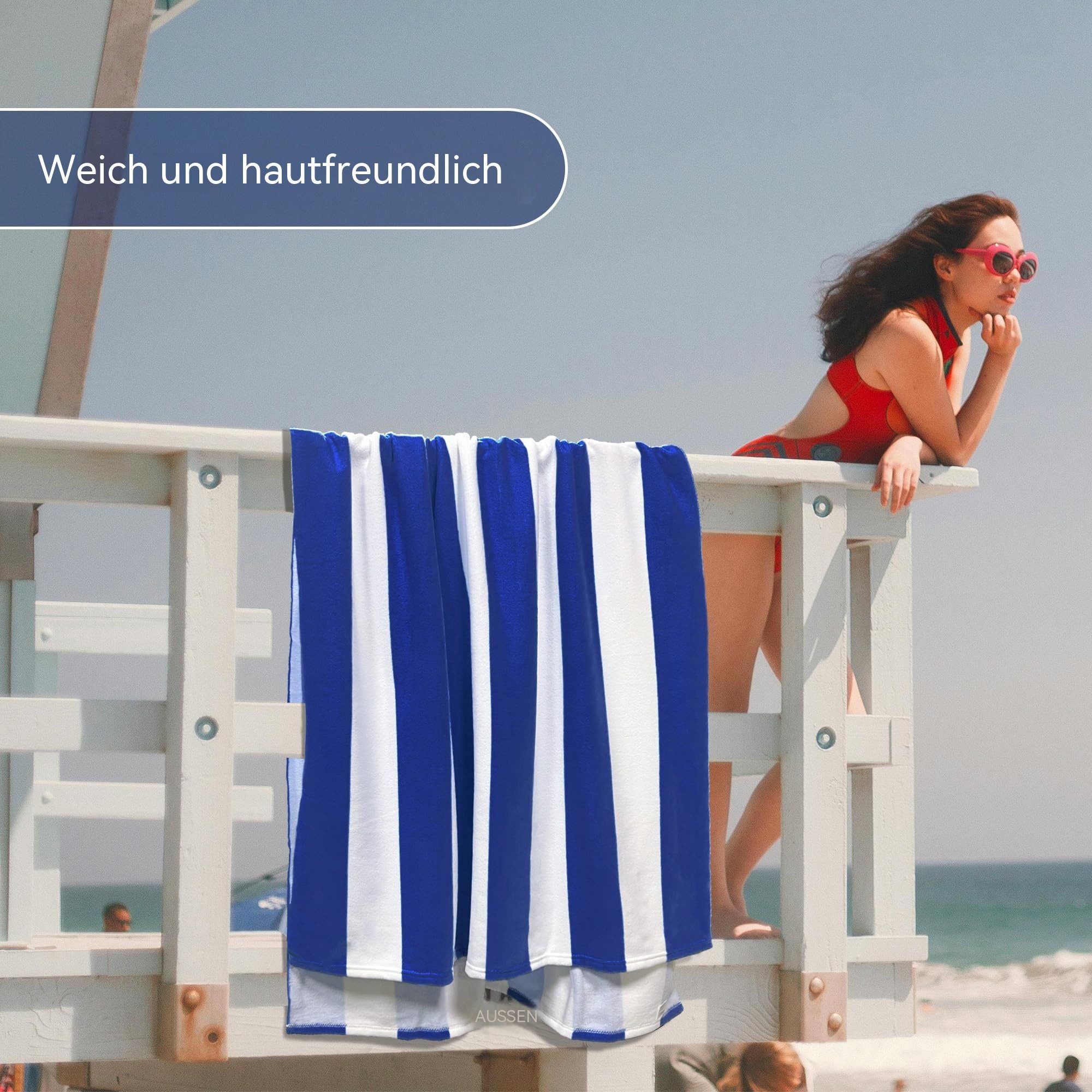 Agger Reisehandtuch Strandhandtuch 90x170 cm aus Mikrofaser - kompakt & schnelltrocknend, sandfrei mit Band - Mikrofaser Handtuch groß mit Wellen-Muster – Bild 4 von 5