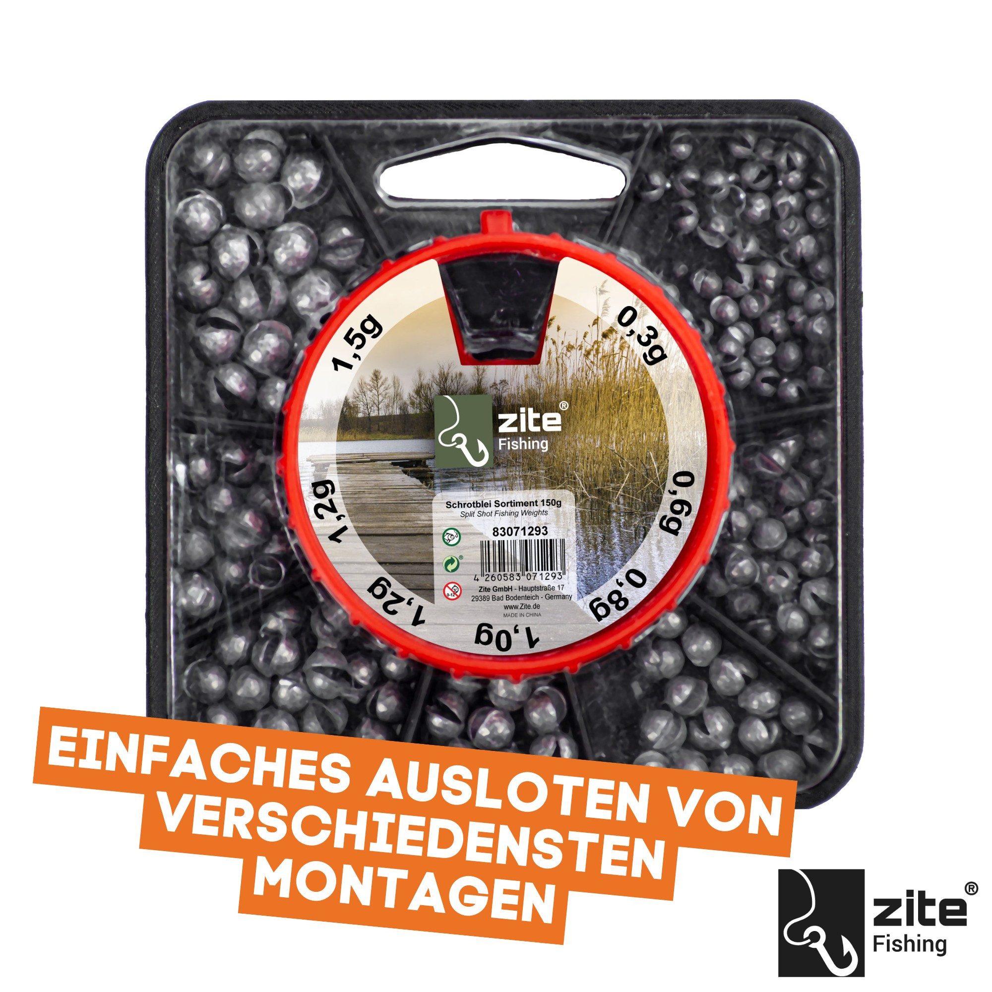 Zite Bleischrot Sortiment 120g zum Klemmen für Posenmontagen in Spenderdose