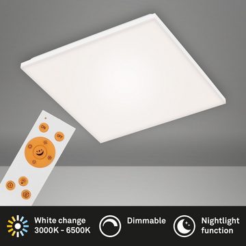 Briloner Leuchten LED Panel 7378-116, CCT Farbtemperatursteuerung, Fernbedienung, dimmbar, rahmenlos, LED fest verbaut, Kaltweiß, Neutralweiß, Tageslichtweiß, Warmweiß, Deckenlampe, 45x45x7,5cm, Weiß, 24W, Wohnzimmer, Schlafzimmer, Küche