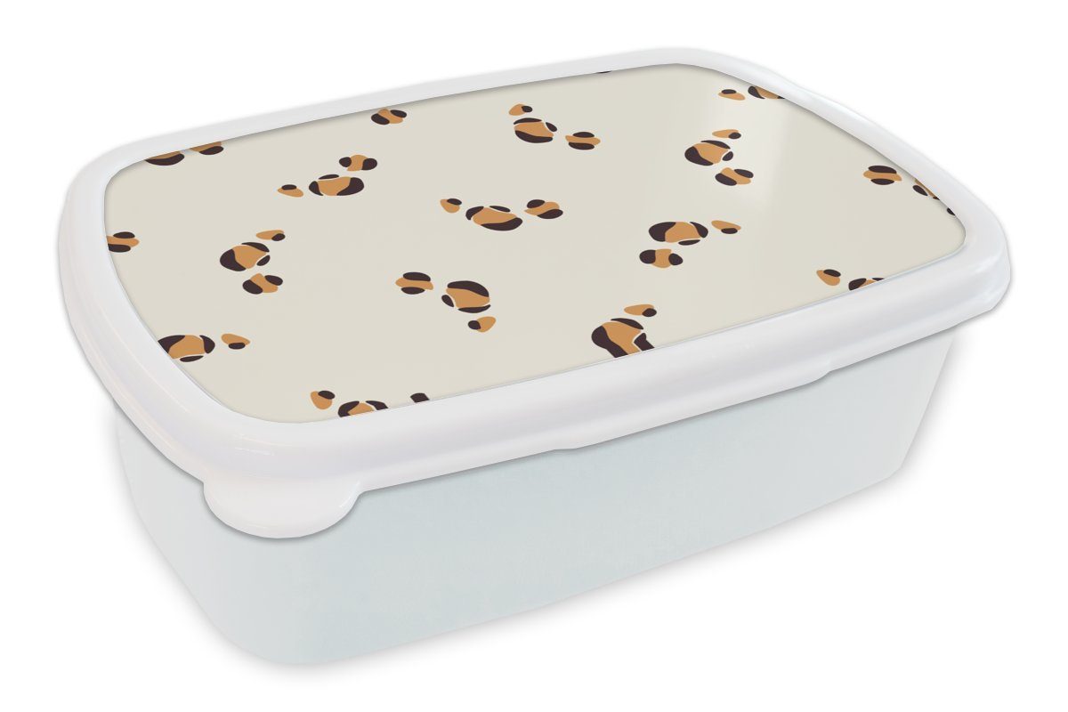 MuchoWow Lunchbox Panther - Pastell - Tiere - Muster, Kunststoff, (2-tlg), Brotbox für Kinder und Erwachsene, Brotdose, für Jungs und Mädchen weiß