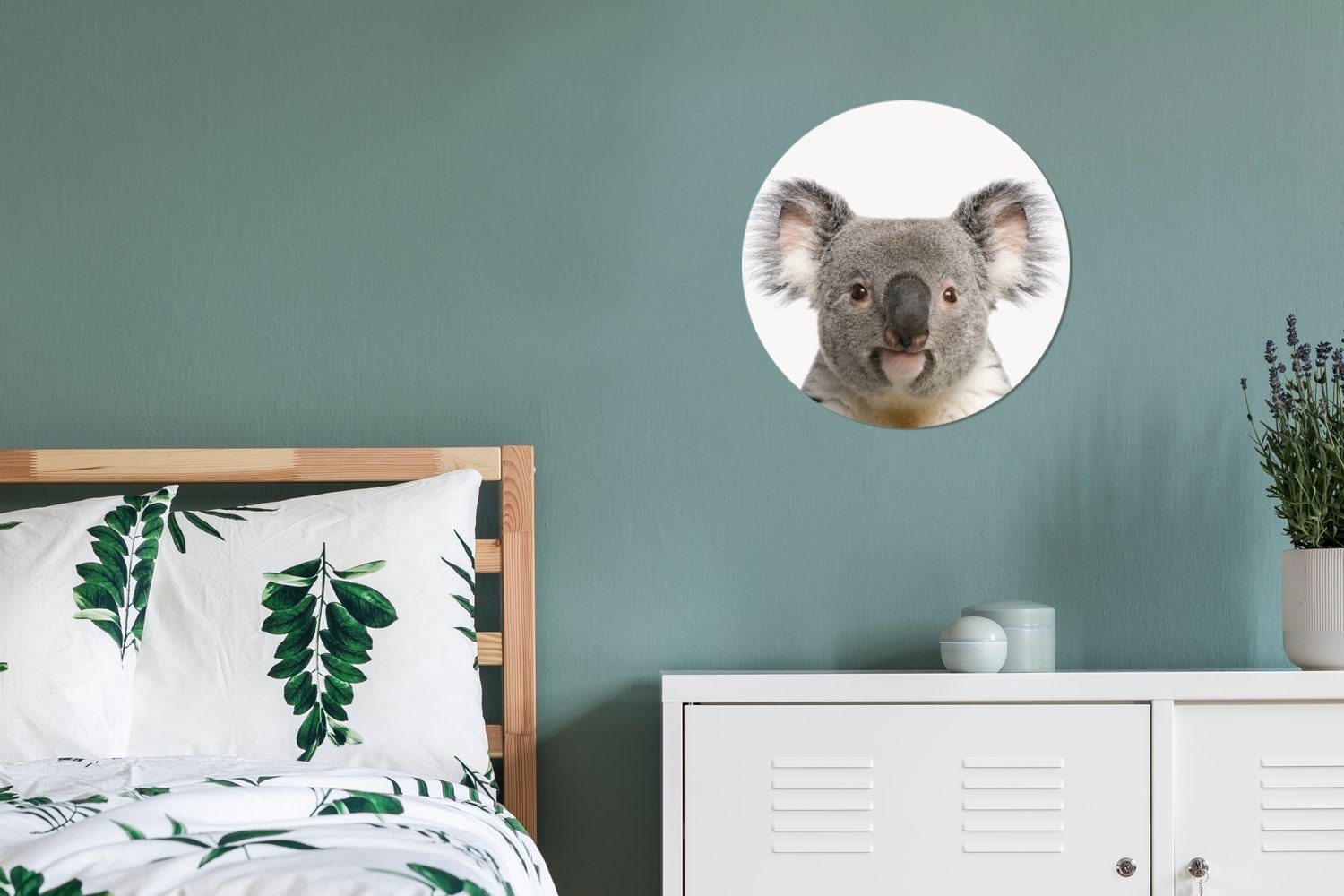 MuchoWow Wandsticker Wohnzimmer Weiß Tapetenaufkleber, Kinderzimmer, für Rund, - Koala Tapetenkreis - Tiere (1 St),
