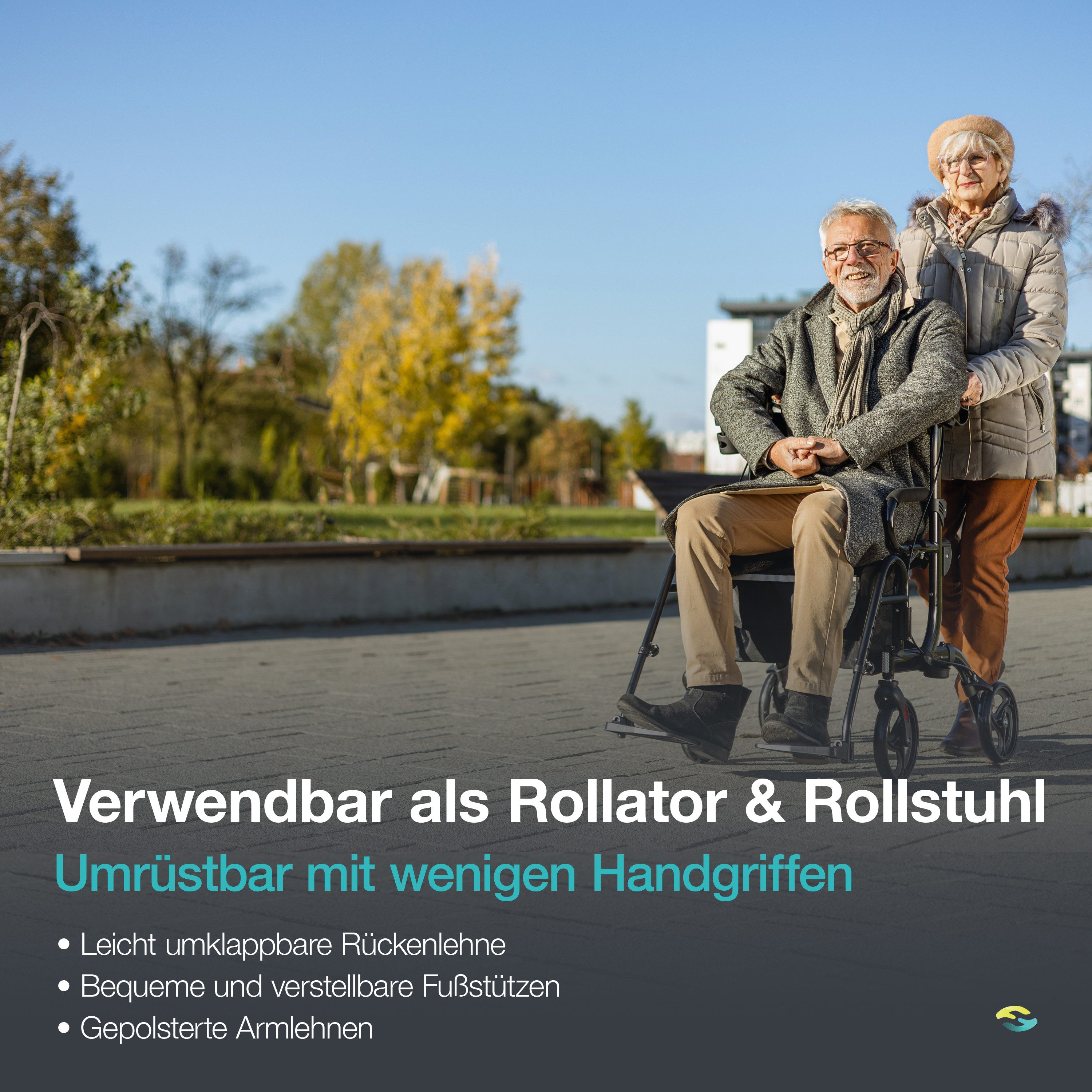 Helavo Rollator H1070, 2-in-1 Rollator & Rollstuhl mit Sitz, Fußstützen & Tasche bis 136kg