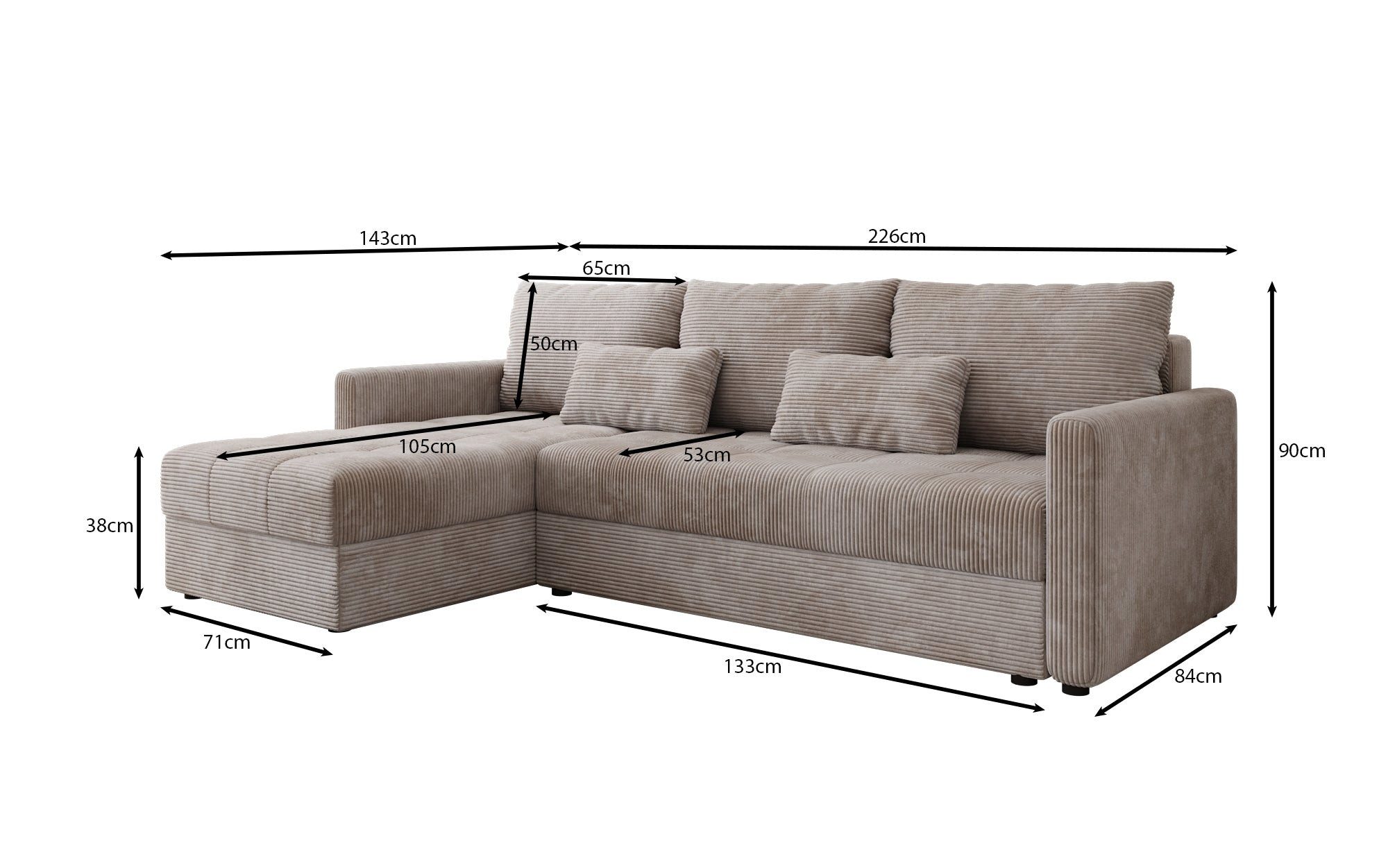 Luxusbetten24 Schlafsofa Designer Sofa Roma in Cord, mit Stauraum und Schlaffunktion – Bild 2 von 2