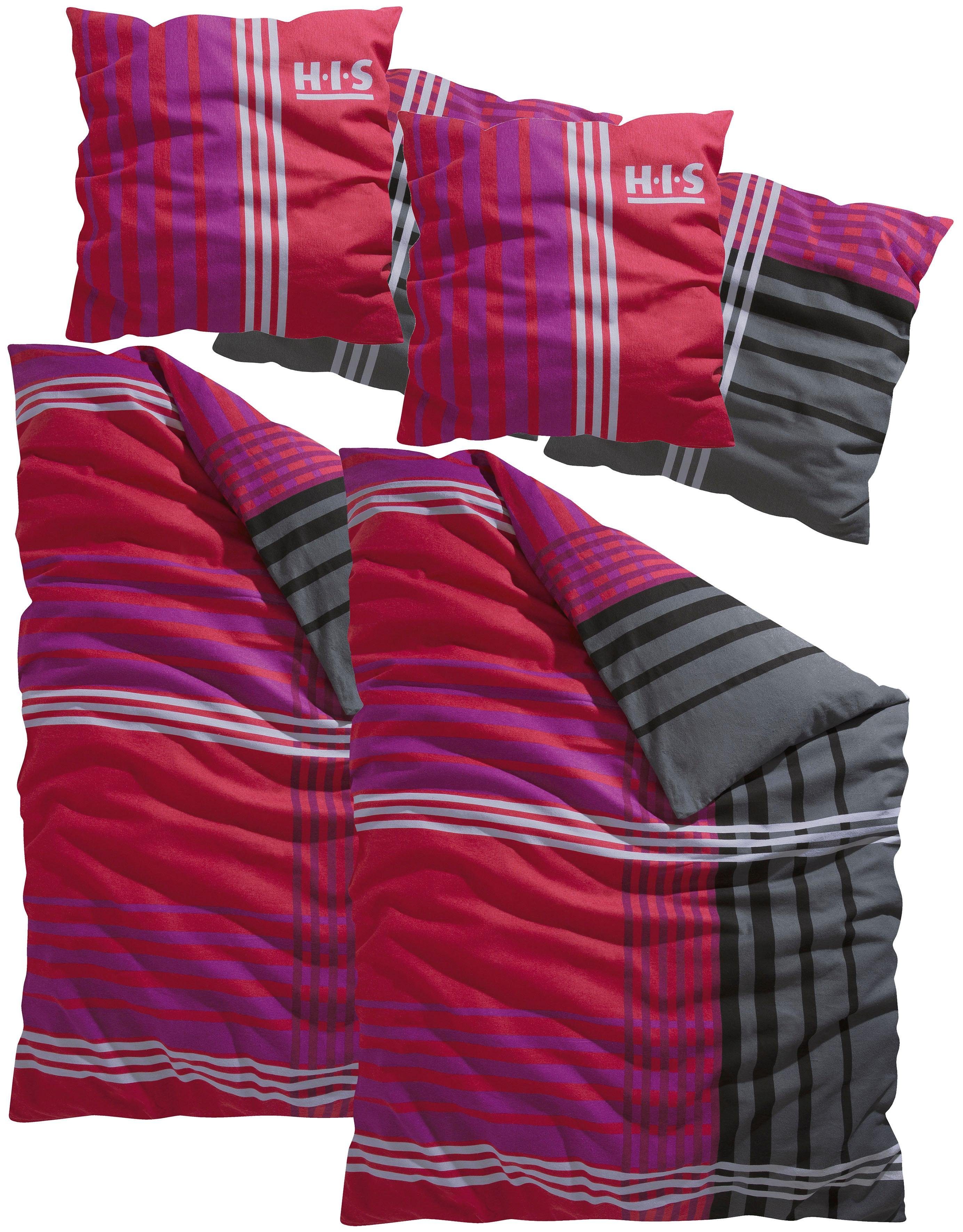 Bettwäsche Philip in Gr. 135x200 oder 155x220 cm, H.I.S, Biber, 4 teilig, sportliche Bettwäsche aus Baumwolle, kariert rot