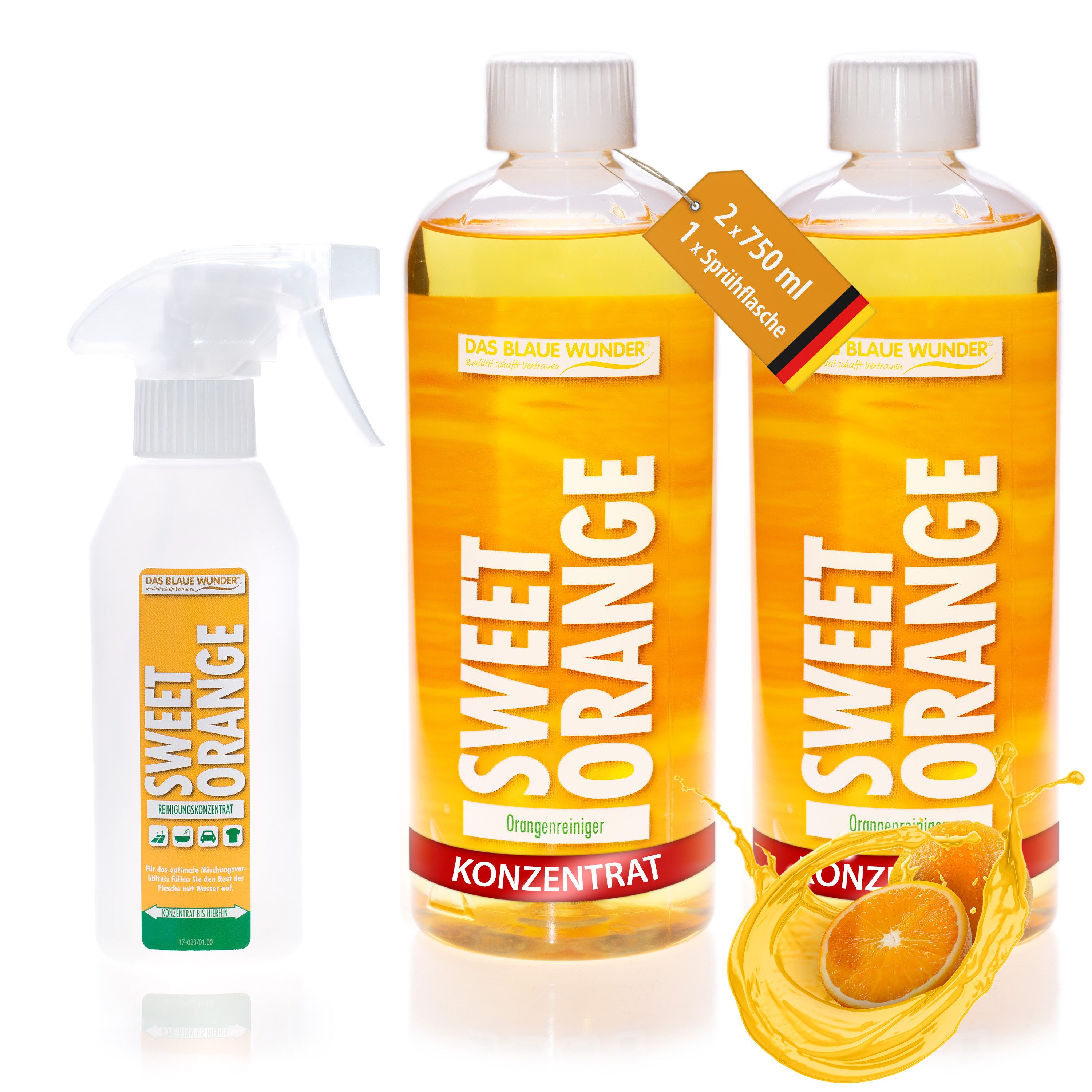 Das Blaue Wunder® SWEET ORANGE Orangenreiniger Universalreiniger inkl. Sprühflasche Reinigungskonzentrat