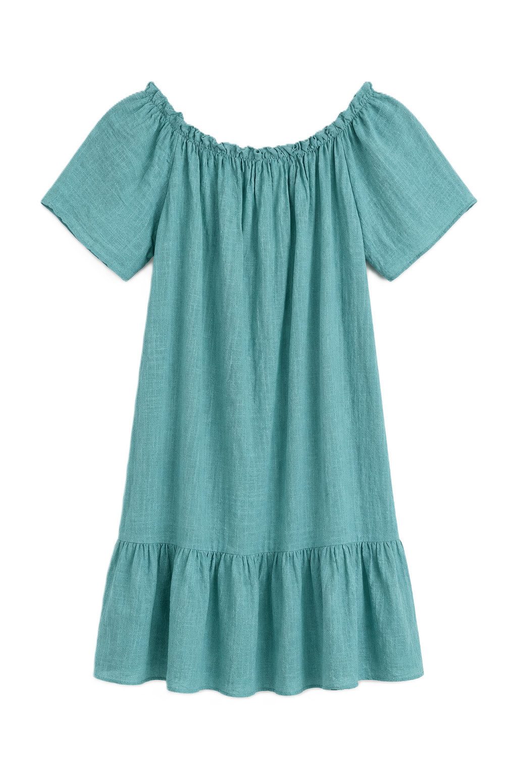 ITALY VIBES Sommerkleid - Off-Shoulder-Minikleid - kurzes Baumwollkleid mit Volant ONE SIZE - passend von Größe XS bis L