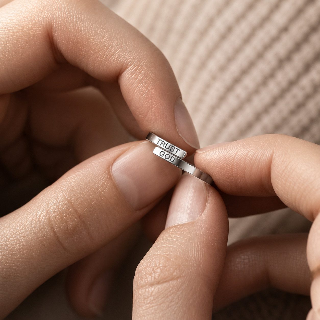 XCOAST Ring mit Gravur TRUST GOD Ring aus Edelstahl – silber & verstellbar (Perfekte Geschenkidee, Edelstahl), Fingergrößen von 17mm bis 19mm Durchmesser (anpassbar)