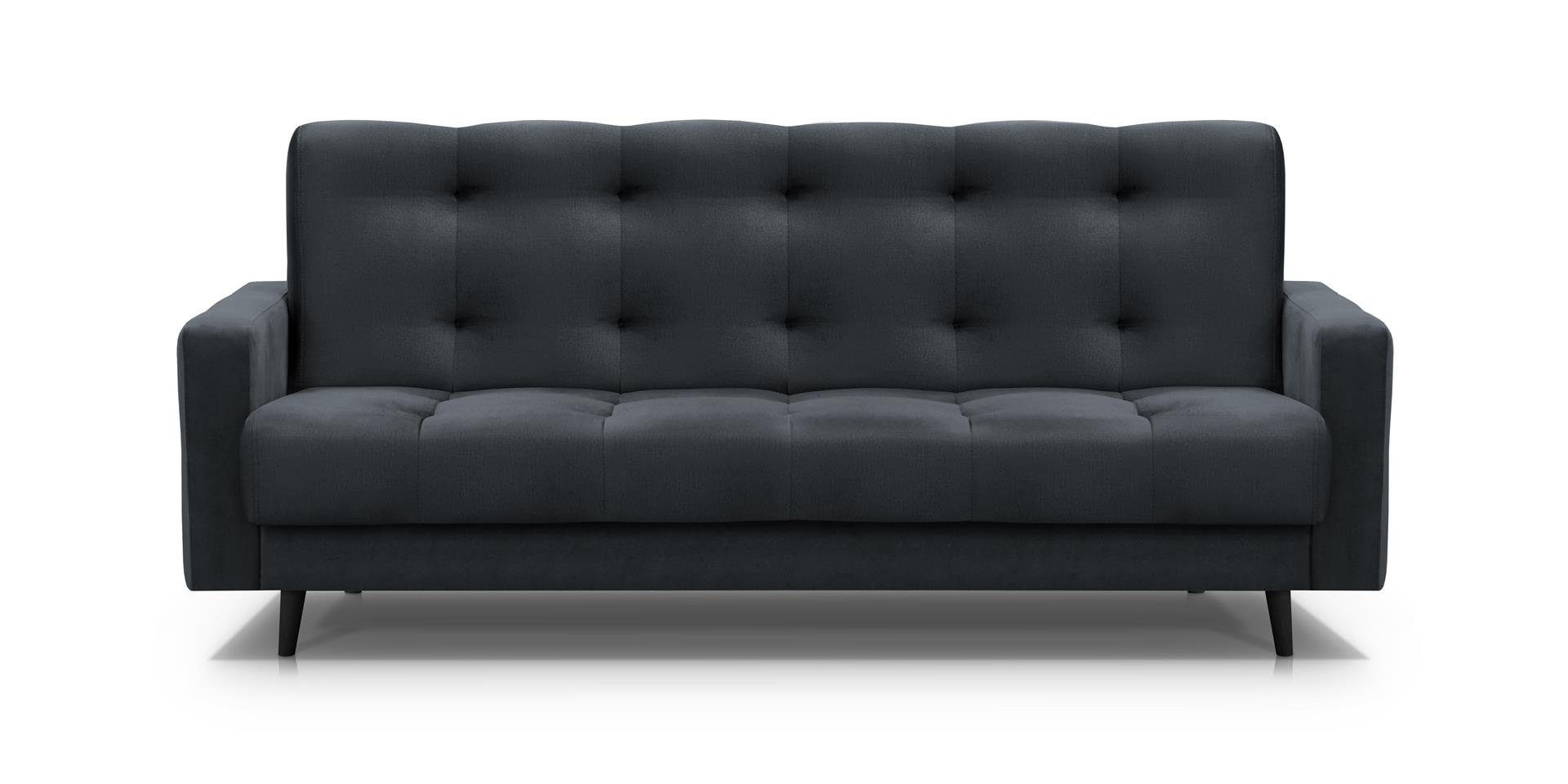 Schlafsofa Federkern, NANCY Beautysofa mit BIS, Dunkelgrau (monolith velours Bettkasten, Schlaffunktion, 97) 3-Sitzer Sofa, wasserdicht