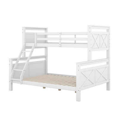 Welikera Bett Etagenbett mit Leiter und Sicherheitsgeländer,Holzbett, 90(140)x200cm, umbaubar in 2 getrennte Betten, grau/weiss