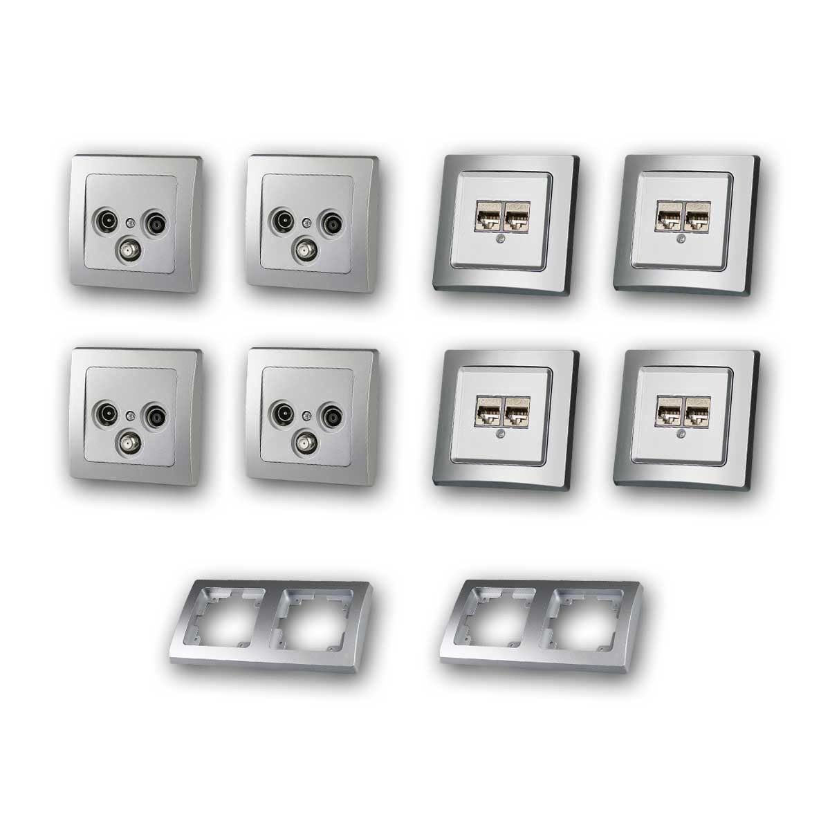 ChiliTec Unterputz-Steckdose DELPHI Set "Multimedia", 18-teilig, silber