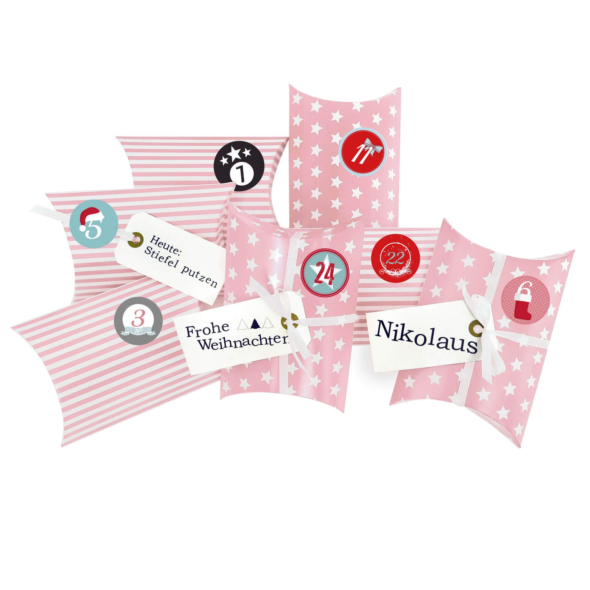 Frau WUNDERVoll Kalender zum Selbstbasteln Adventskalender Christkind,Kissenschachteln rosa